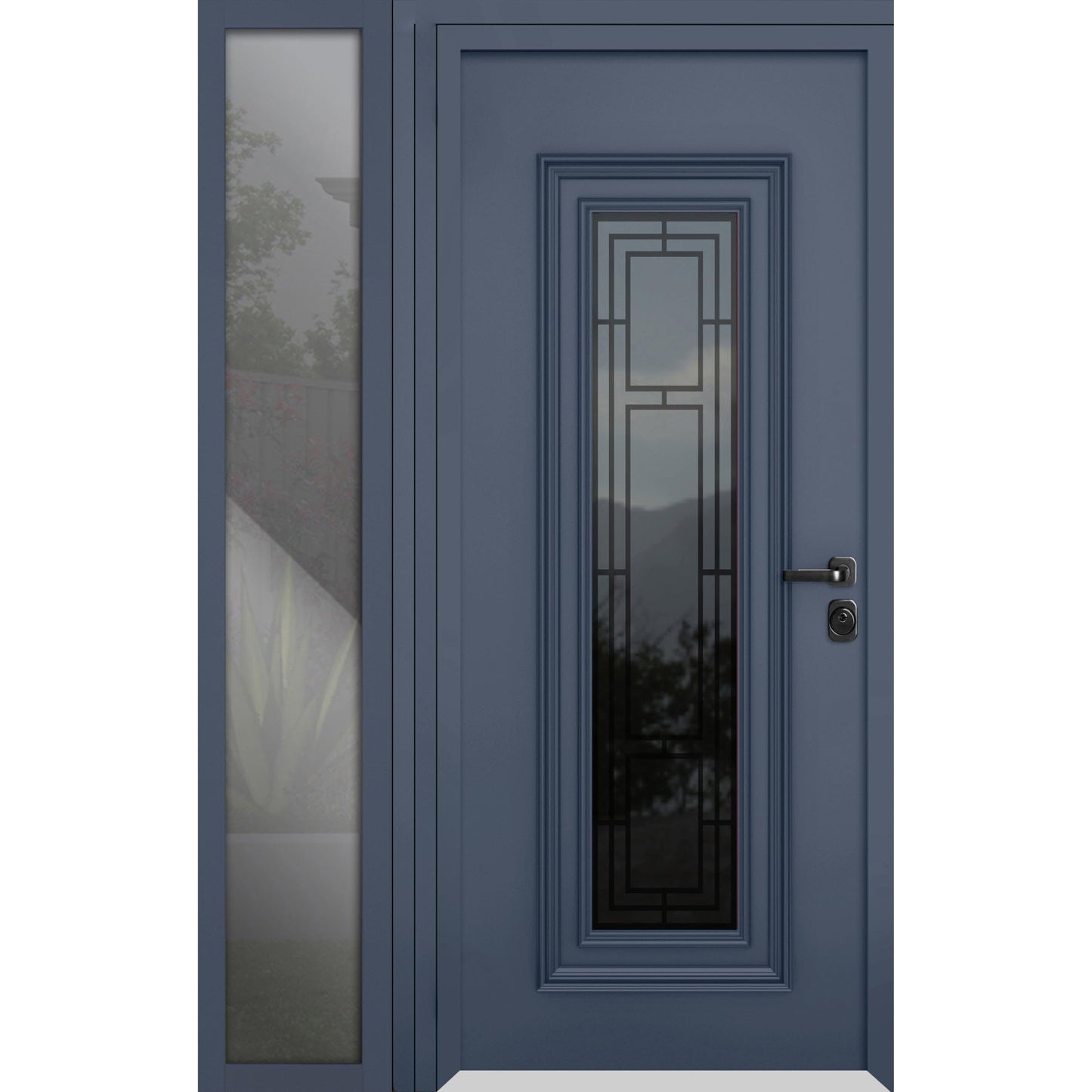 VDOMDOORS Front Exterior Prehung Steel Door/Ballucio 6044 Gray Graphite/Side Exterior Window/Stainless Inserts Single Modern Painted-W36+12" x H80-Left-hand Inswing