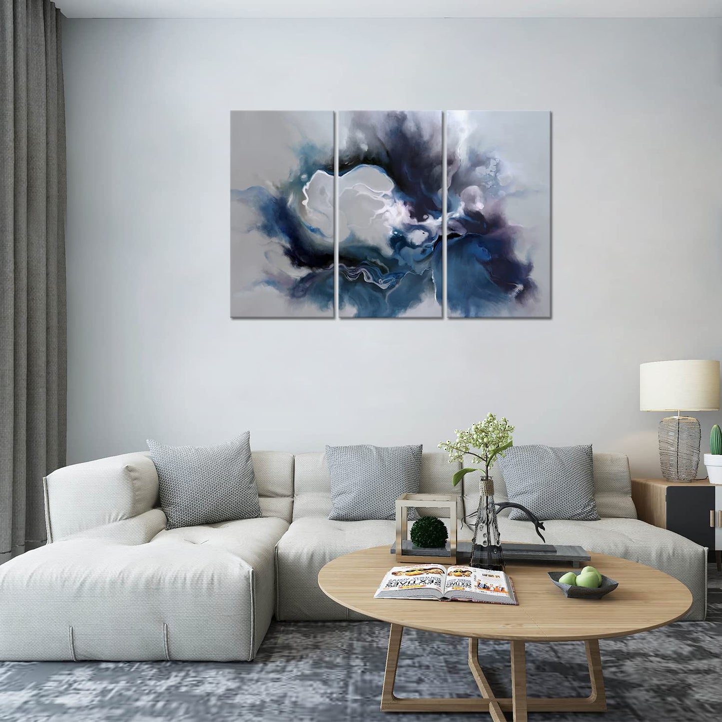 Blue and Grey Wall Art-Abstract Picture 3 Piece Canvas Print Wall Painting Modern Artwork Canvas Wall Art for Living Room Home Office Décor