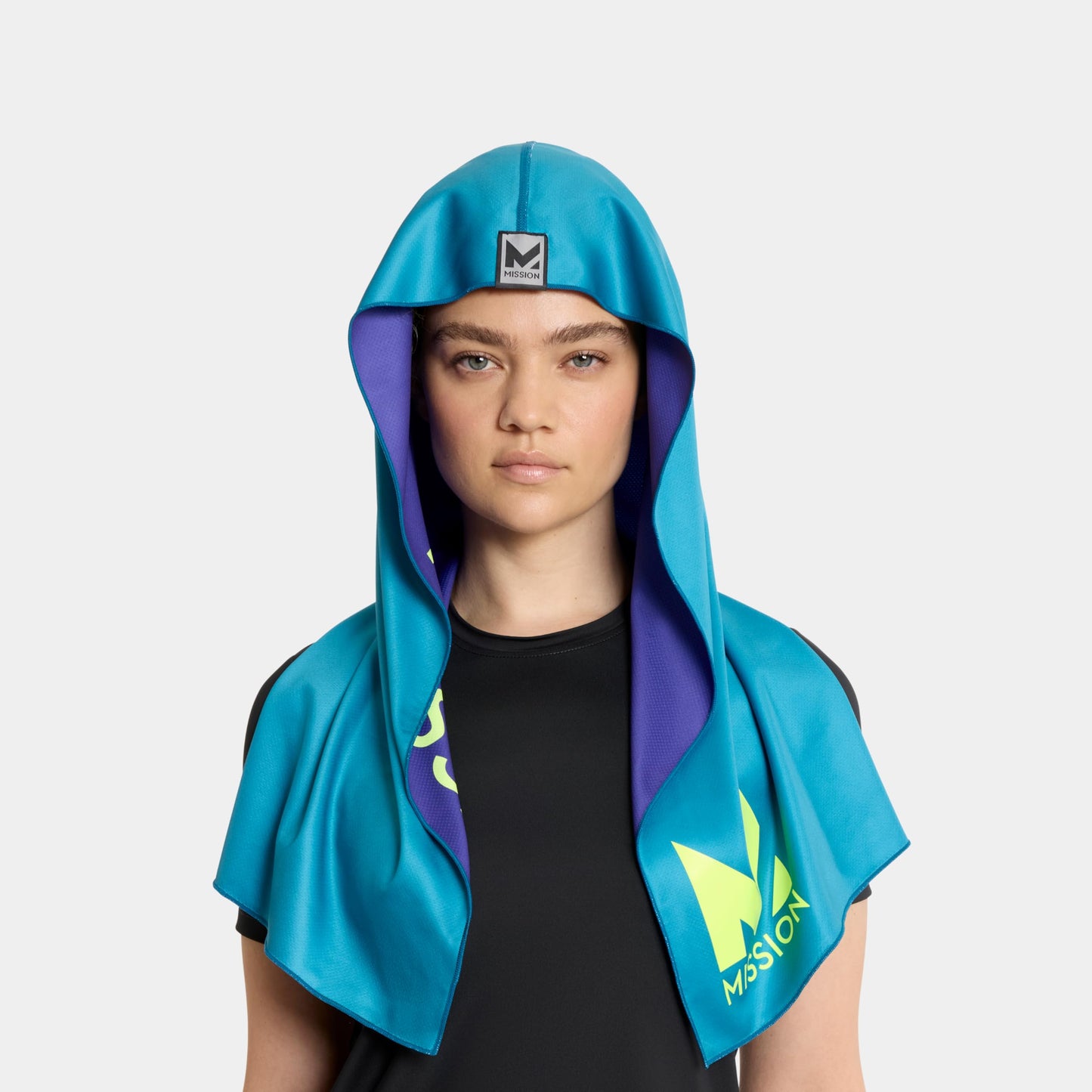 MISSION Reversible Cooling Hoodie Towel- Hood Towel, Cools Instantly When Wet, UPF 50 Sun Protection, Contours Your Head to Stay in Place, Great for Sports, Fitness, Gym (Teal Purple)