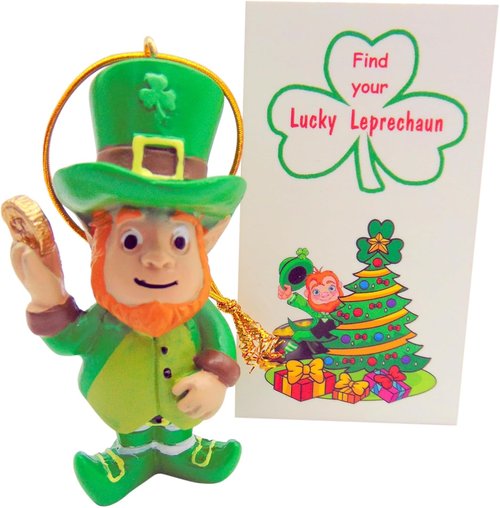 Lucky Leprechaun Christmas Ornament Gift Set - Includes Find Me Figurine & Irish Poem Card