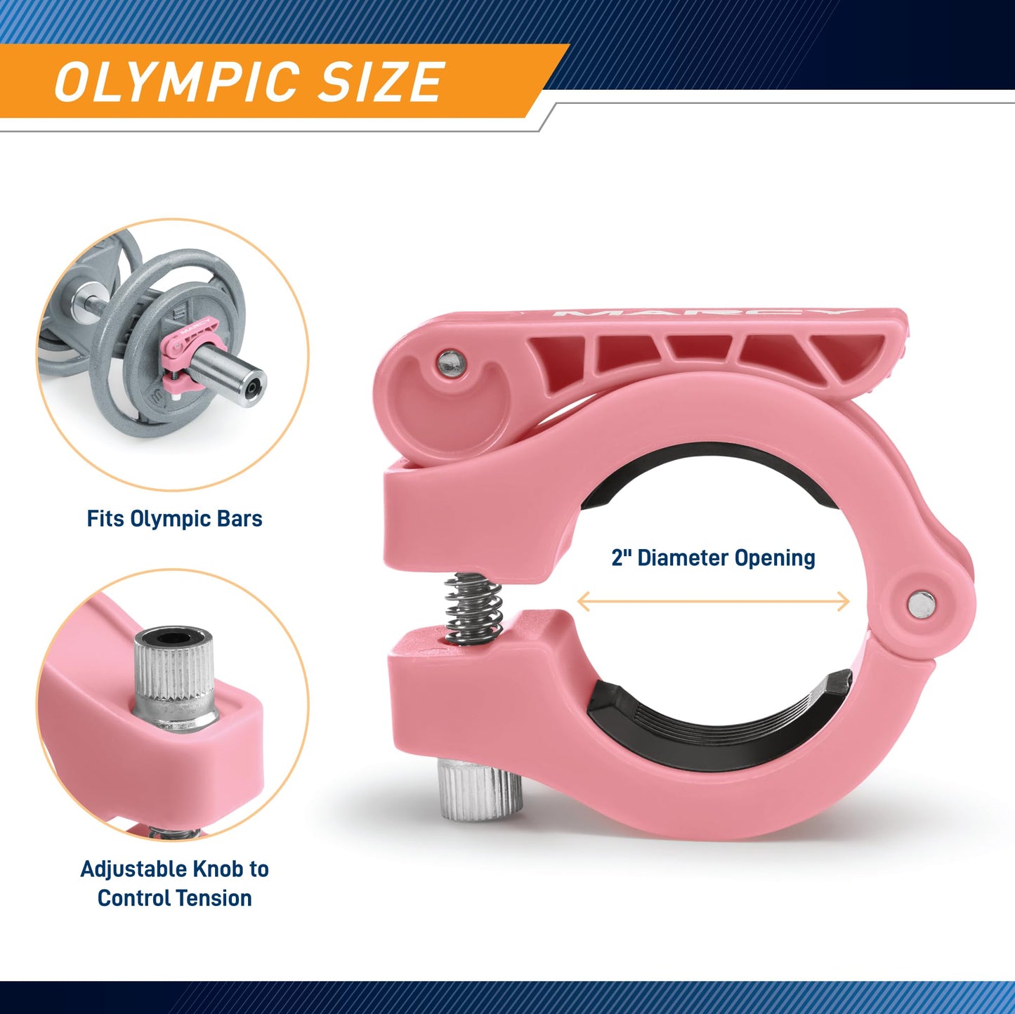 Marcy Adjustable Nylon Resin Olympic (2-inch) Barbell Lock Collar Clips witn Quick Release Latch for Weight Training & Fitness Training, Pink, OBC-10PK
