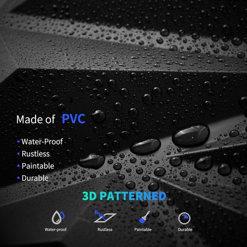 Art3dwallpanels 33-Pack 3D Wall Panels - Diamond PVC Flower Texture for Interior Décor | Black 12"x12" Covering 32 Sq.Ft.