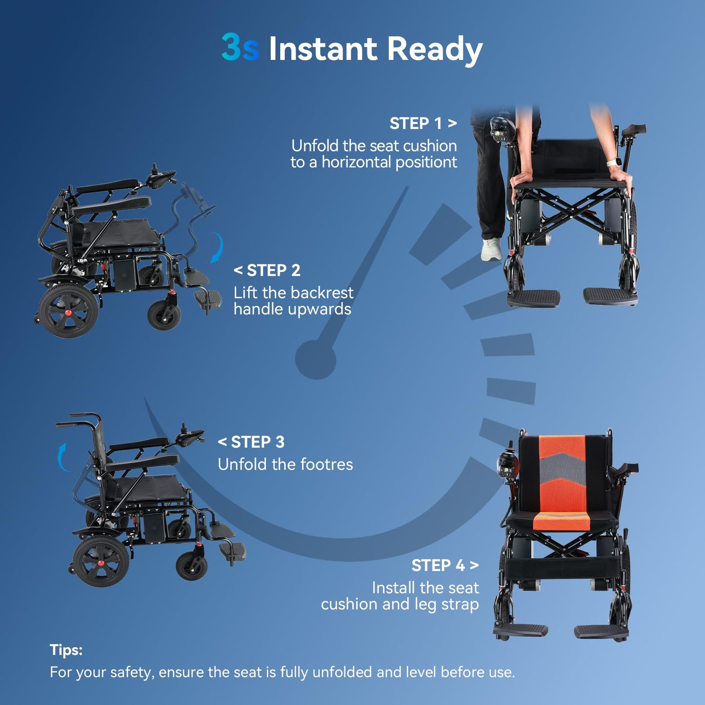 Goldseason 19-Inch Wide Seat Foldable Power Wheelchair for Adults & Seniors, 330 lb Capacity Lightweight Electric Wheelchair, Motorized All-Terrain Wheelchair for Indoor, Outdoor & Travel (Orange)