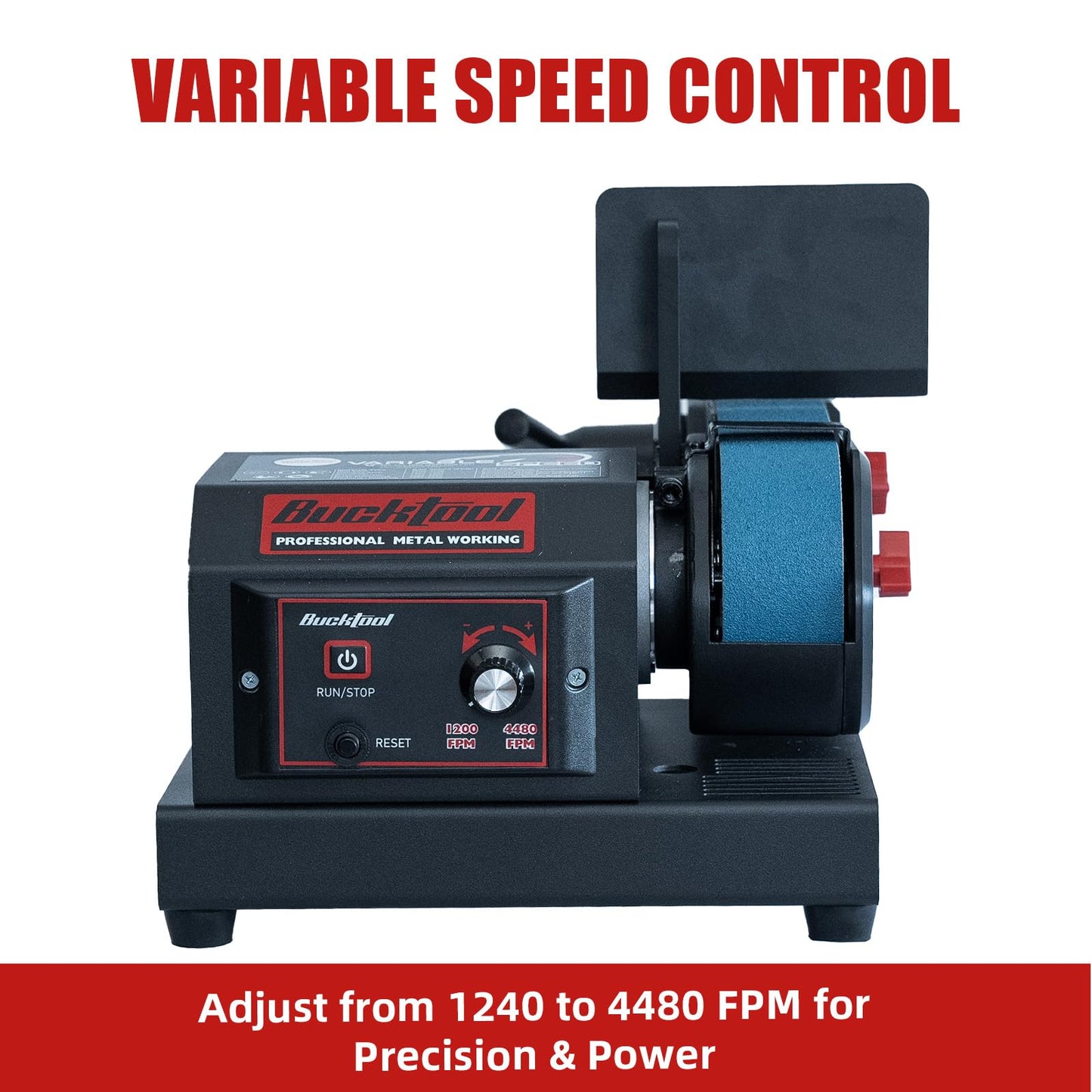 Bucktool Variable Speed 2×42 Inch Belt Sander 3.5A DC Motor with Control Panel, Quick Belt Release, Adjustable Foot, Horizontal or Wall-Mountable Bench Machine for Knife Making and Metalworking