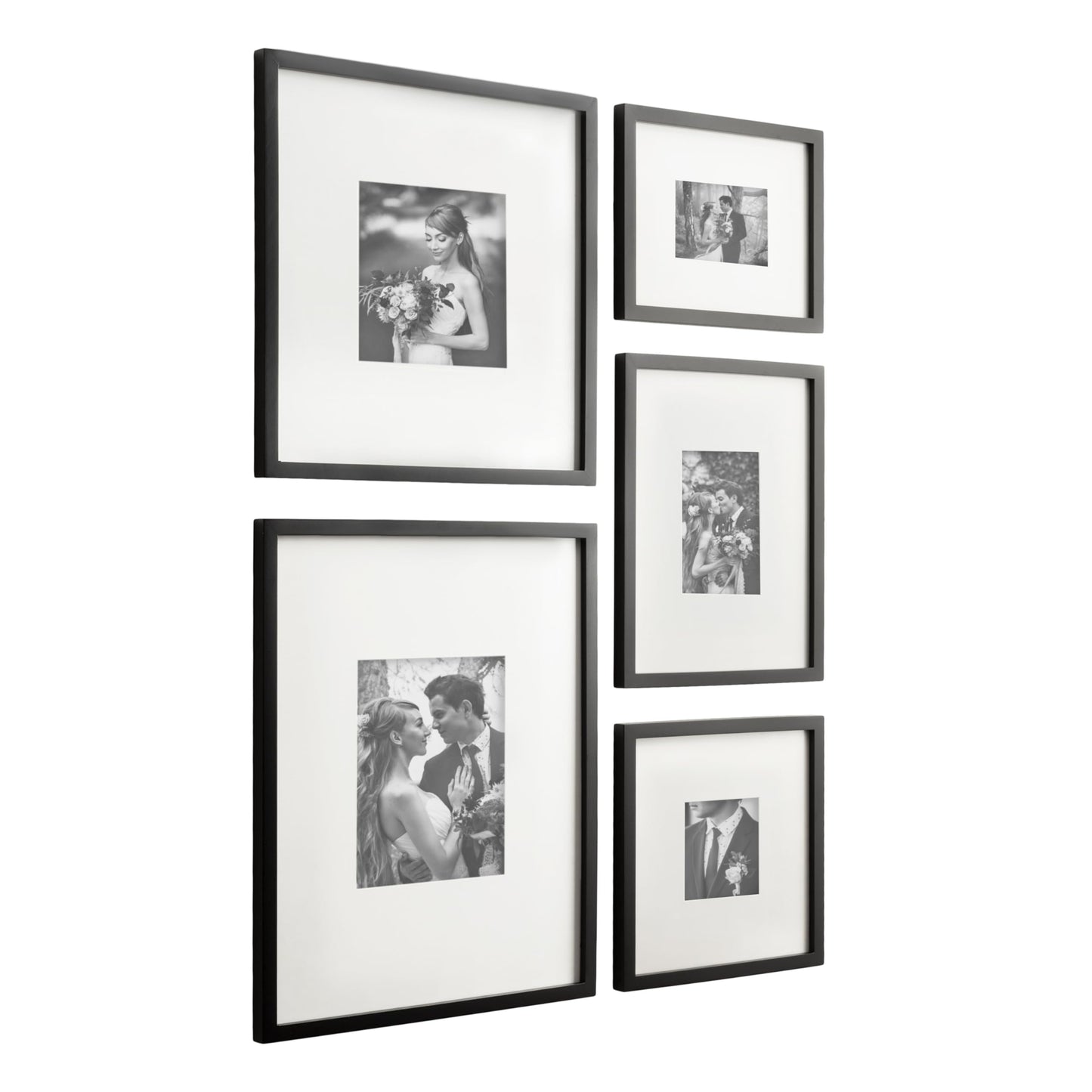 Kate and Laurel Gallery Contemporary Rectangle Picture Frame Set of 5, Varying Sizes, Black, Modern Five-Piece Photo Frames for Gallery Wall Set in Living Room Wall Decor