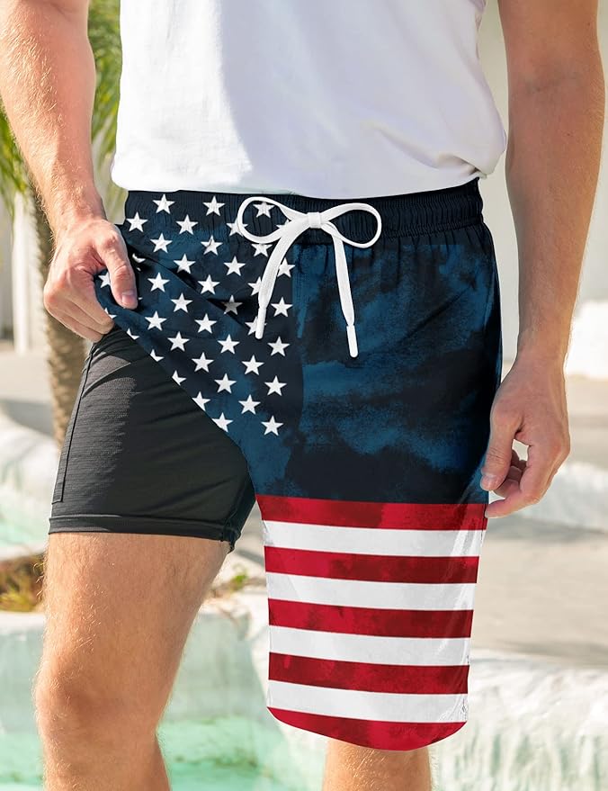 Goodstoworld Mens Swim Trunks with Compression Liner 9'' Inseam Quick Dry Swimsuit Shorts M-3XL