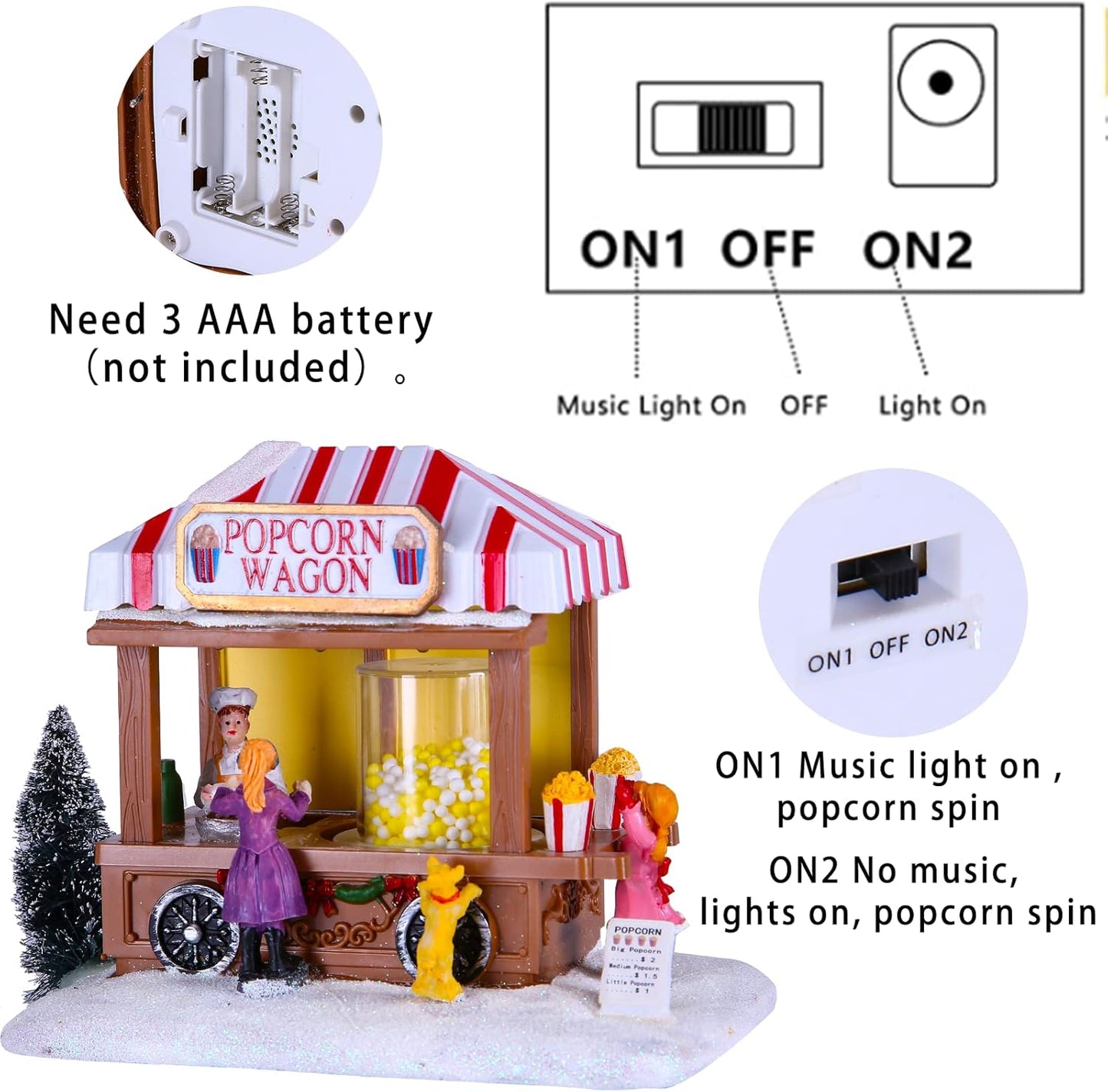 Regine Switzerland Christmas Village Houses - LED Lighted Popcorn House Figurine with 8 Music | Holiday Home Decor