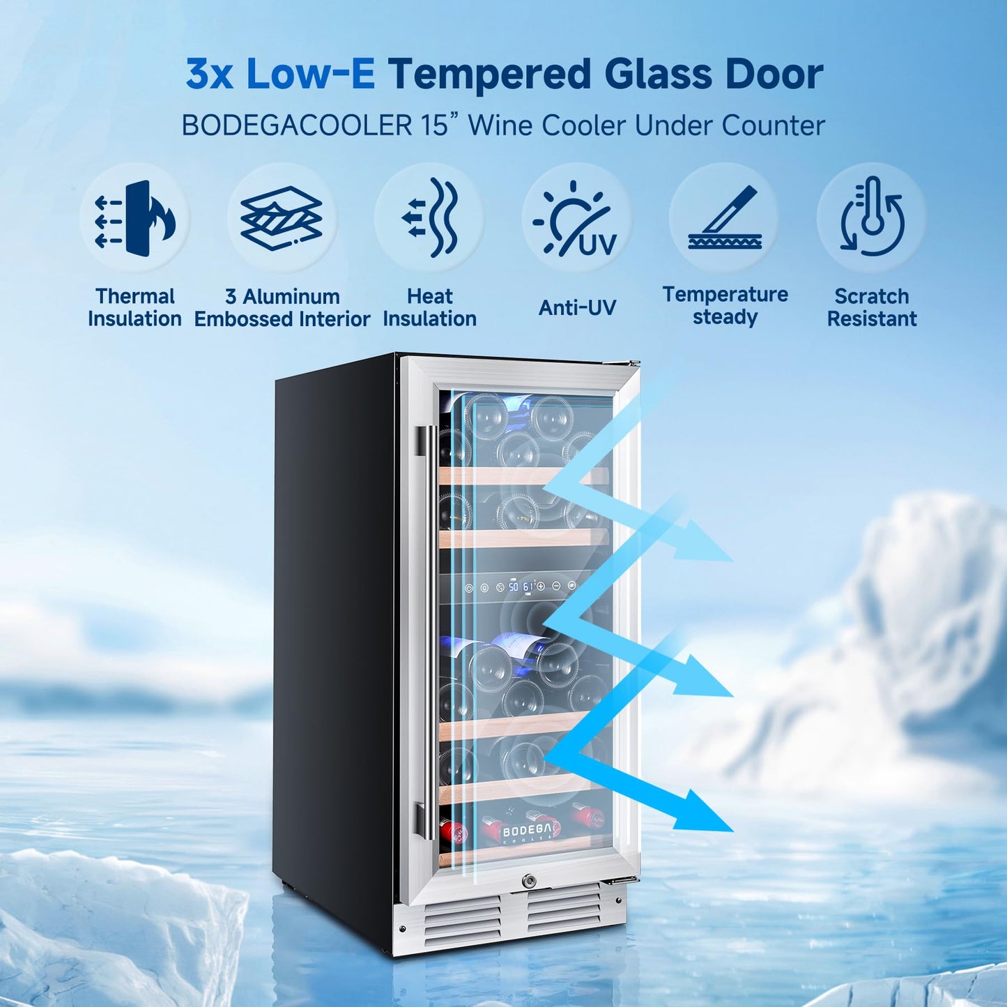 BODEGA 15 Inch Dual Zone Wine Cooler, 30 Bottle Compressor Wine Fridge with 41-72°F Temp Control, Built-in & Freestanding, UV-Protected Glass Door, Stainless Steel – for Home Bar, Kitchen.