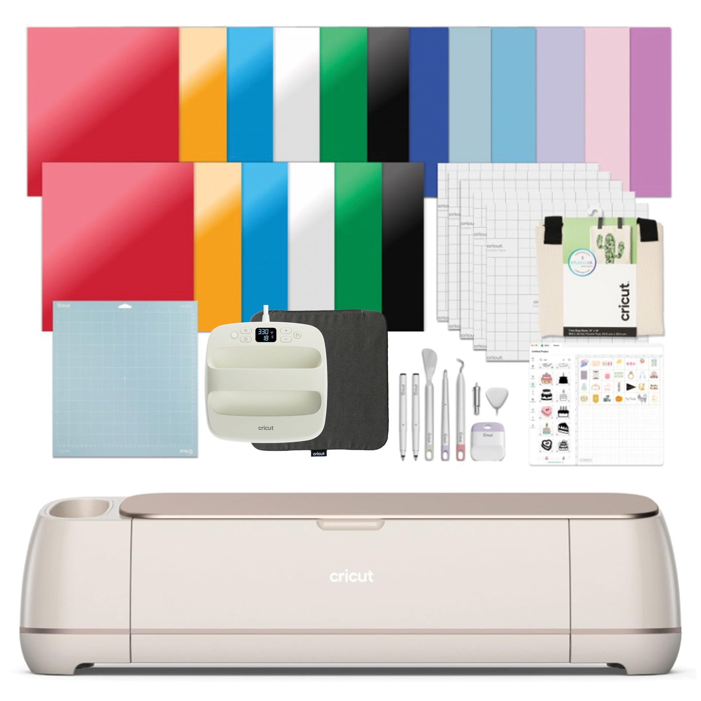 Cricut Maker 4 - Smart Cutting Machine (Seashell) | Engagement Plus Bundle - Includes EasyPress 2 (SE) Heat Press (9x9) + Mat, Tote Bag, Material Samplers, Machine Mat, Pens, Tools & 30 Digital Images