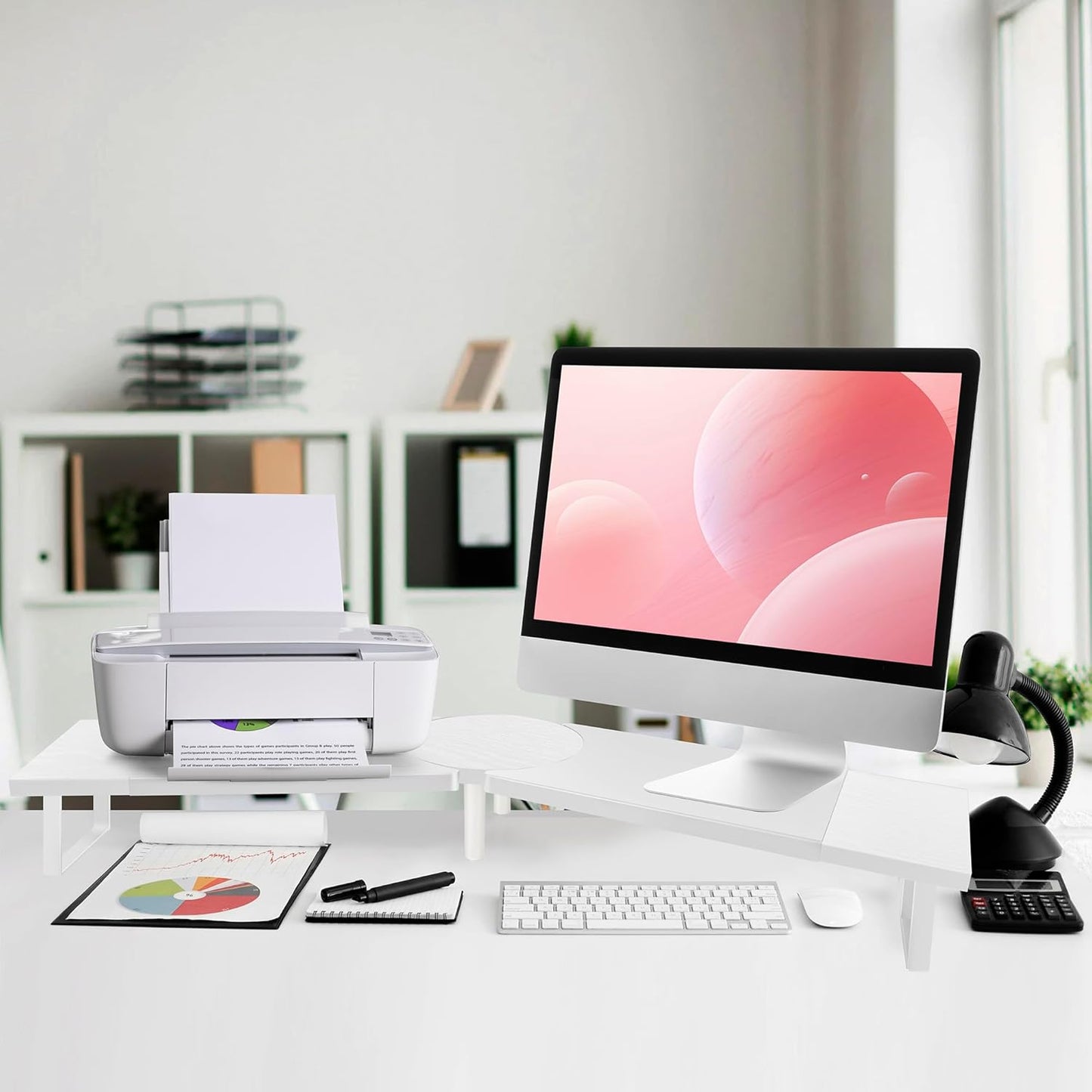 2 Across-Star Dual-Monitor Stand for Desk - Large Adjustable Length and Angle Riser for Monitors, Double Computer