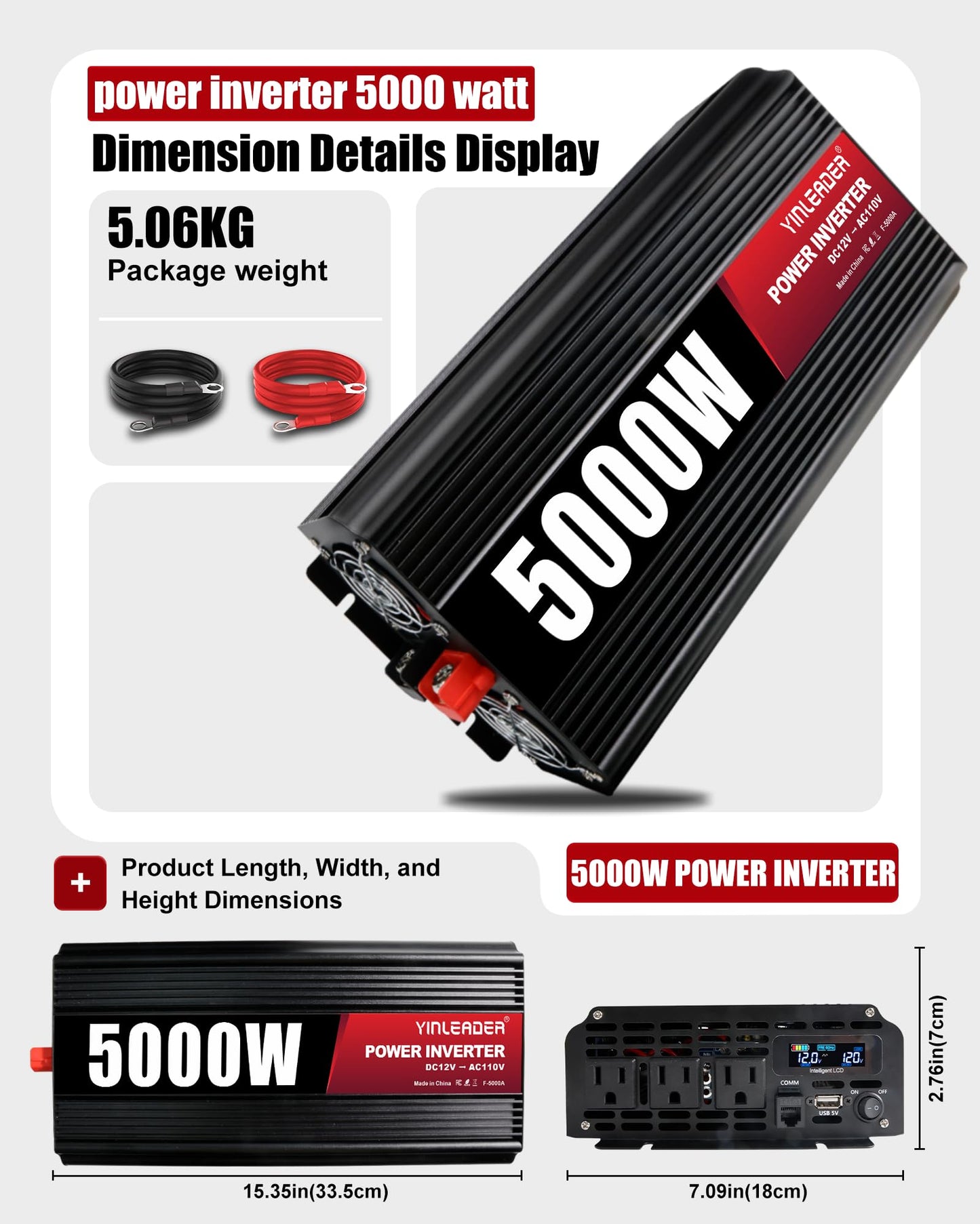 4000 Watt Power Inverter 12v to 110V/120V Converter Peak Power 8000W with 3 AC Outlets,1 USB Port, Remote Controller & LCD Screen DC to AC Inverter for RV Camping Off-Grid Solar Inverter Systems
