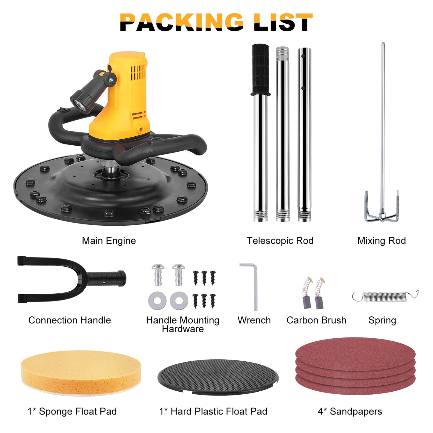 Meticuloso 110V Concrete Trowel with Extension Rod, Concrete Mixer, Wall Smoothing Polishing Machine, 80-200RPM 1680W Electric Plaster Mortar Cement Putty Trowel
