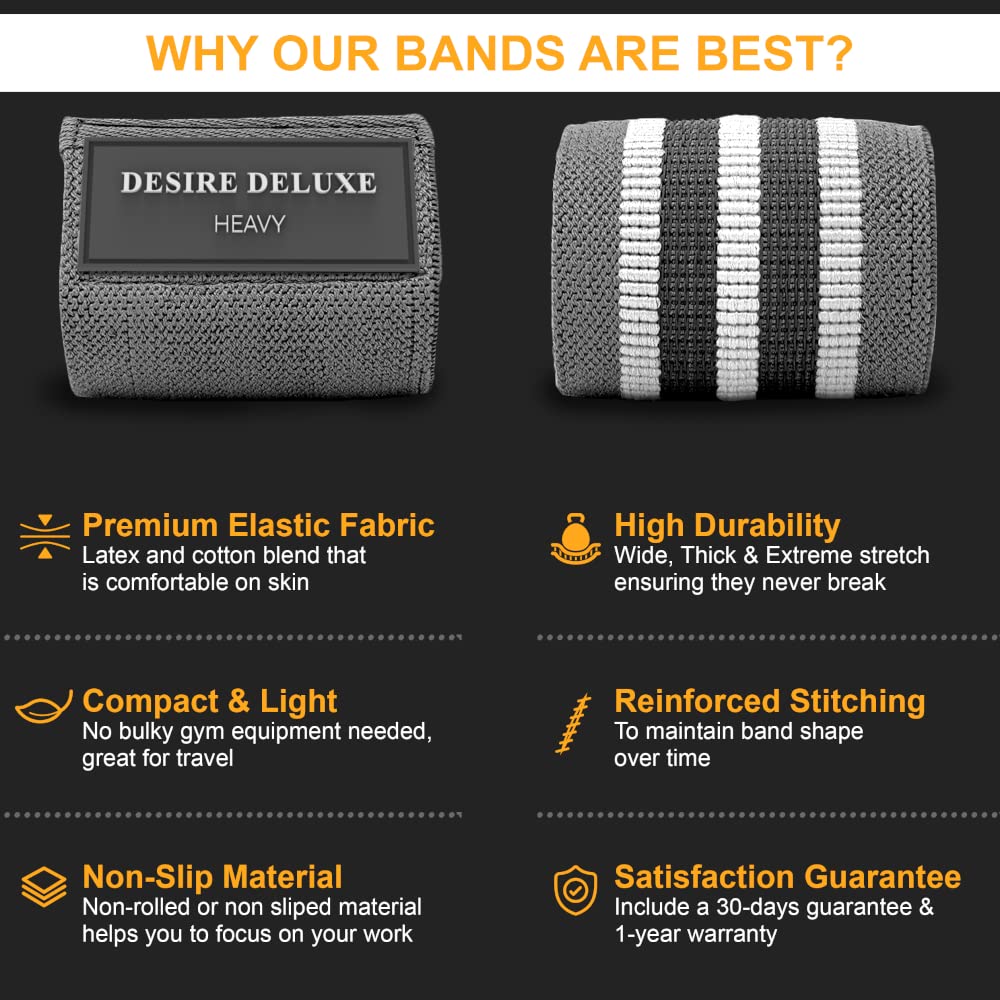 Desire Deluxe Premium Resistance Bands Set – Fabric Stretch Bands for Strength Training, Physical Therapy, Pilates & Yoga, Non-Slip Workout Bands for Men & Women (3 Pack)