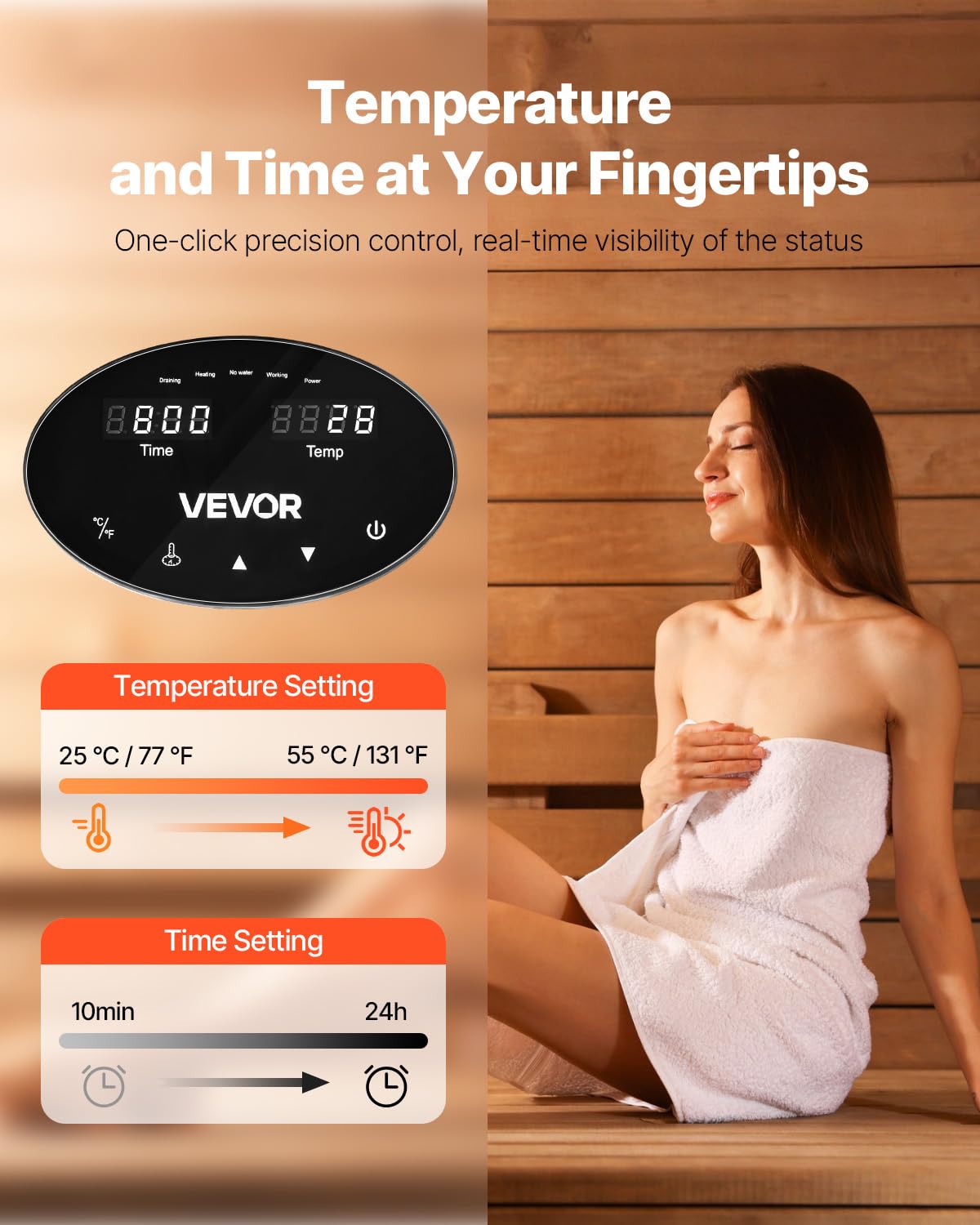 VEVOR Steam Generator, 6 kW Steam Shower System with Controller for Home Sauna & Spa, Commercial Auto Drain Kit with Overheat, Dry-Run & Overpressure Protection, 10min to 24h Timer, Black