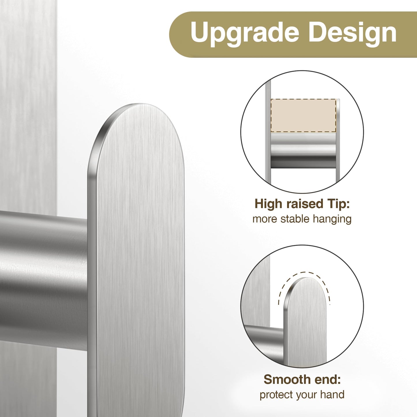 pickpiff Adhesive Towel Hooks for Bathroom: 20LB Extra Strong Wall Hanger for Shower Kitchen RV Dorm Apartment, Silver 4 Pack
