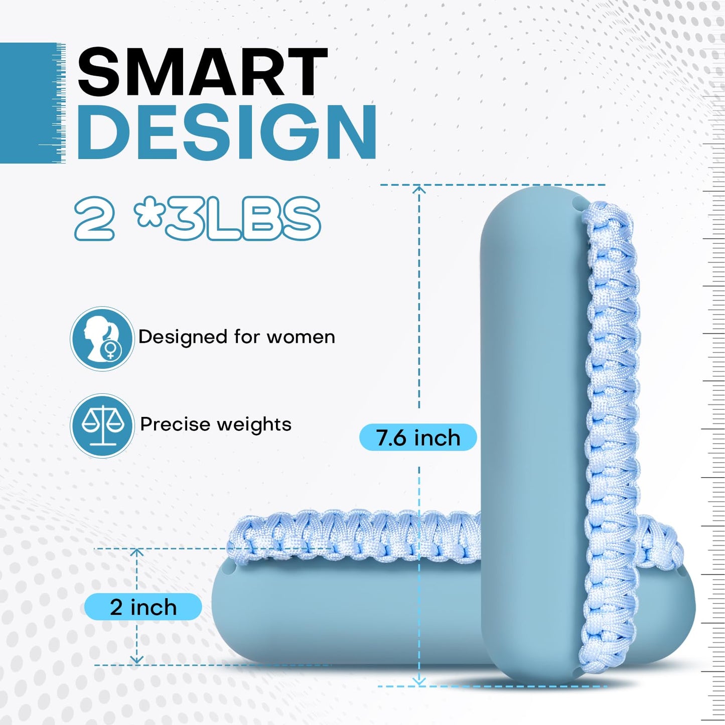 Hikeen Hand Weights Set for Women Men, Soft Dumbbells of 2 (3lb Each), Walking Weight with Hand Strap for Aerobics, Jogging, Running(Blue,6lb sets)