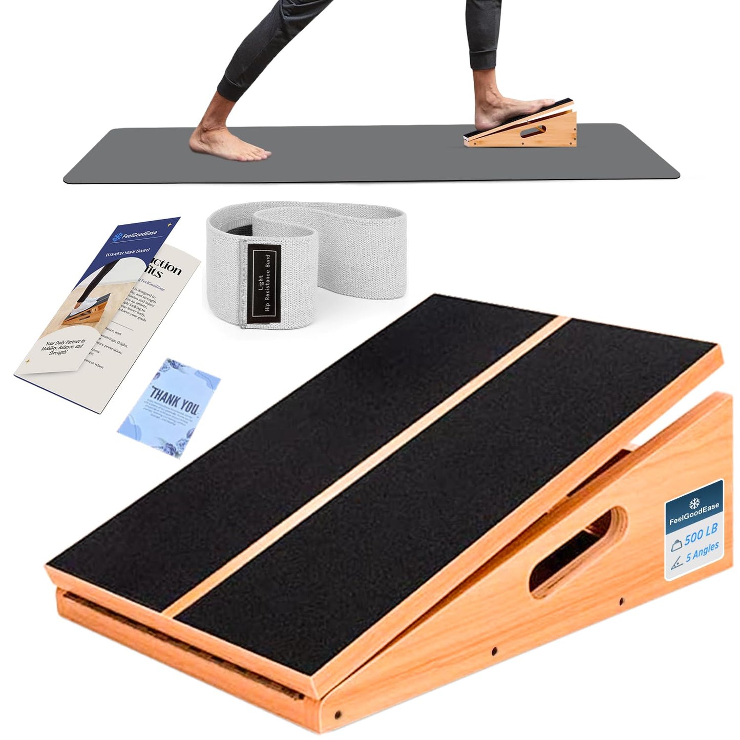 Wooden Slant Board for Calf Stretching with 5 Adjustable Angles, 500 lbs Capacity – Stable Non-Slip Calf Stretcher Incline Board – Calf Stretch Board for Mobility, Knee Pain Relief, Squats & Poster