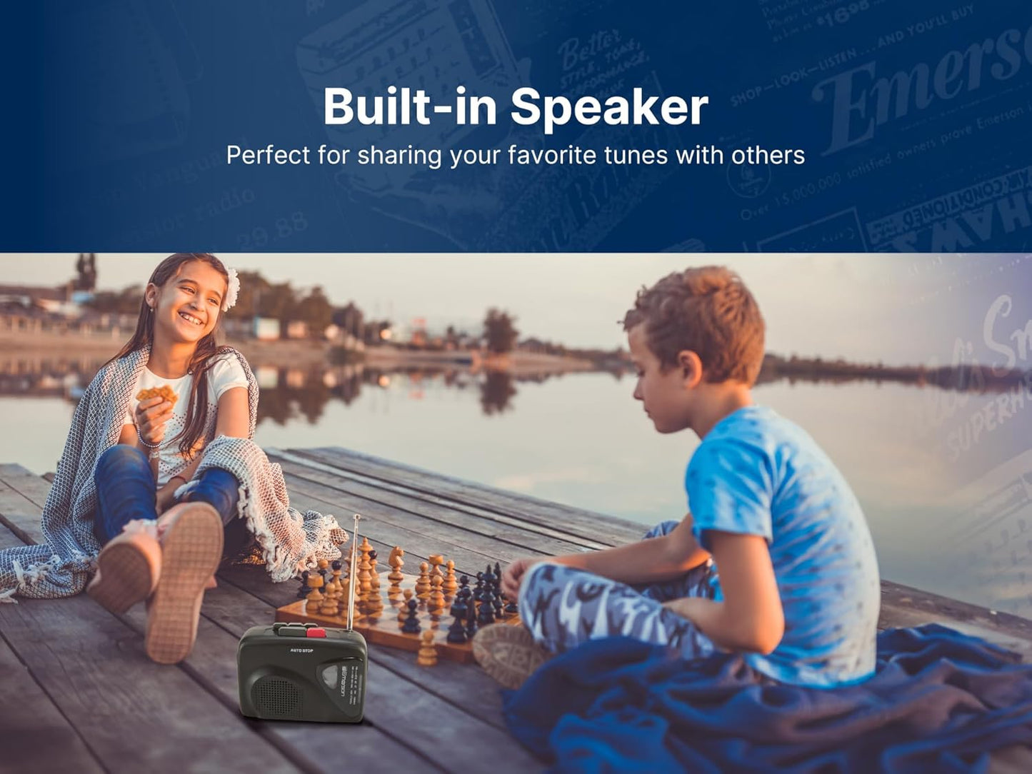 Emerson EPC-1000 Cassette 3.5mm Cassette Portable Player & Recorder with AM/FM Radio, Built-in Speaker, Headphone Jack