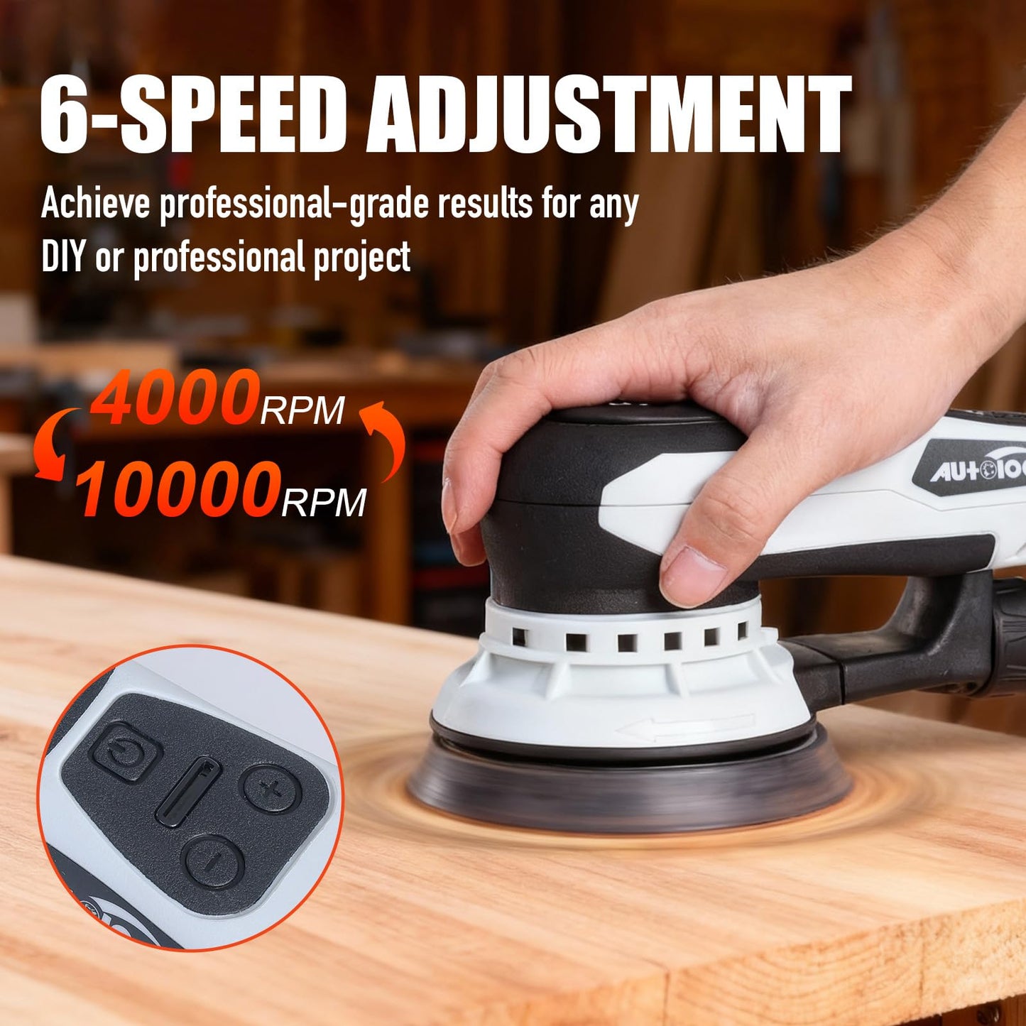 Autolock Electric Random Orbital Sander, 350W Brushless Motor with 5 & 6 Inch Pads, 10000RPM Palm Sander for Woodworking, Sanding and Polishing (1pcs)