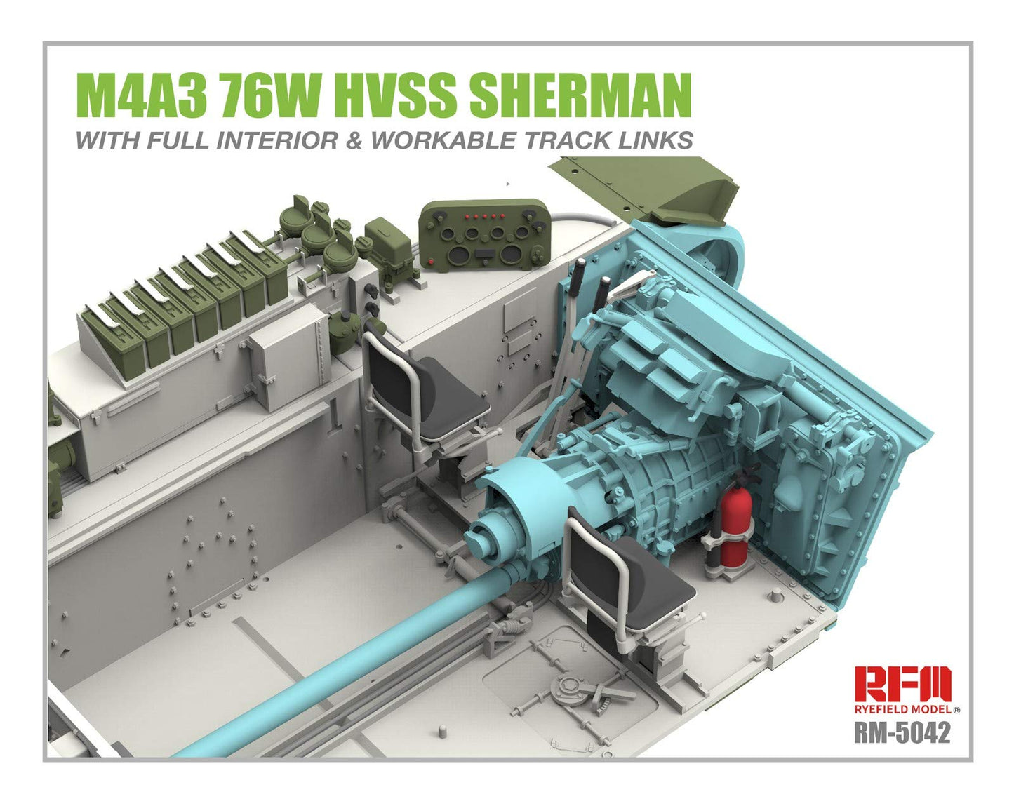Raifield Model RFM5042 1/35 US Army M4A3 76W HVSS Sherman Medium Tank w/Movable Crawler & Full Interior Plastic Model
