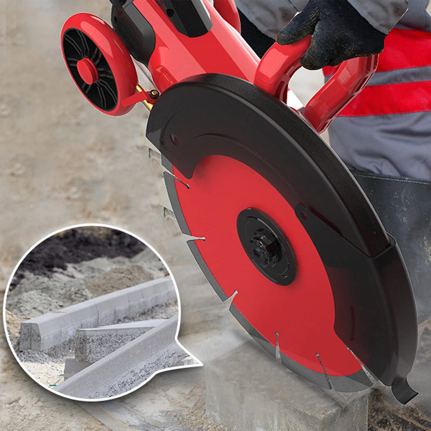 VICSEC 110V 6800W Electric Concrete Saw 14" Wet/Dry Circular Saw with 135 Saw Blade and Rolling Pulley Masonry Cutting Tool for Granite, Porcelain, Wood,Concrete, Stone, etc.