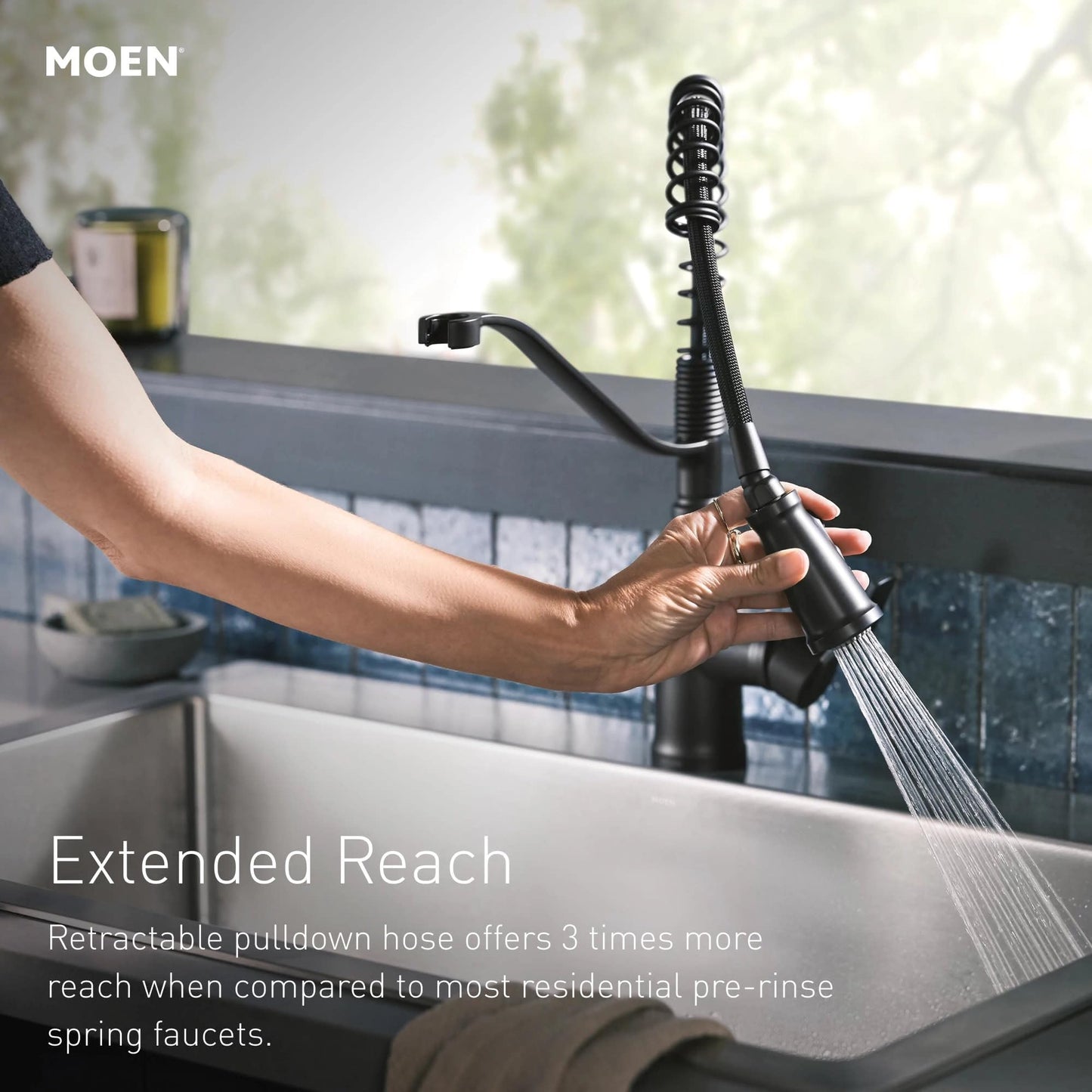 Moen Align Spot Resist Stainless Pulldown Kitchen Faucet, Single Hole, Modern Spring Style with Pre-Rinse and Power Boost Pull Down Sprayer, Easy Installation, 5923SRS
