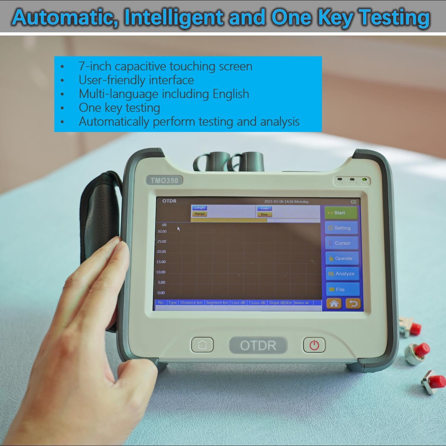 QIIRUN OTDR Fiber Optic Tester SM 1310/1550nm 32/30dB, Optical Time Domain Reflectometer with 0.8m Dead Zone 160km Range, 7-inch Touchscreen, OPM VFL OLS Event Map, Multifunctional Test Kit