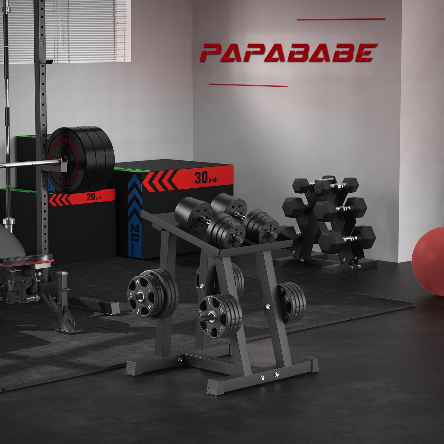 PAPABABE Adjustable Dumbbell Stand with 1 inch Plate Tree, Heavy-Duty Dumbbell Column Rack with 500LB Capacity - Compact Space-Saving Design, Anti-Tip Base & Ergonomic Height for Home Gym Organization