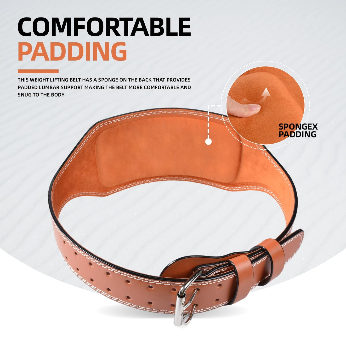Leather Weight Lifting Belt, 4”& 6”Padded Lumbar Back Support, 10 Adjustable Holes, Gym Weight Belt Ideal for Deadlift, Powerlifting, Bodybuilding and Squat (6-Inch Brown, M (22"-28"))