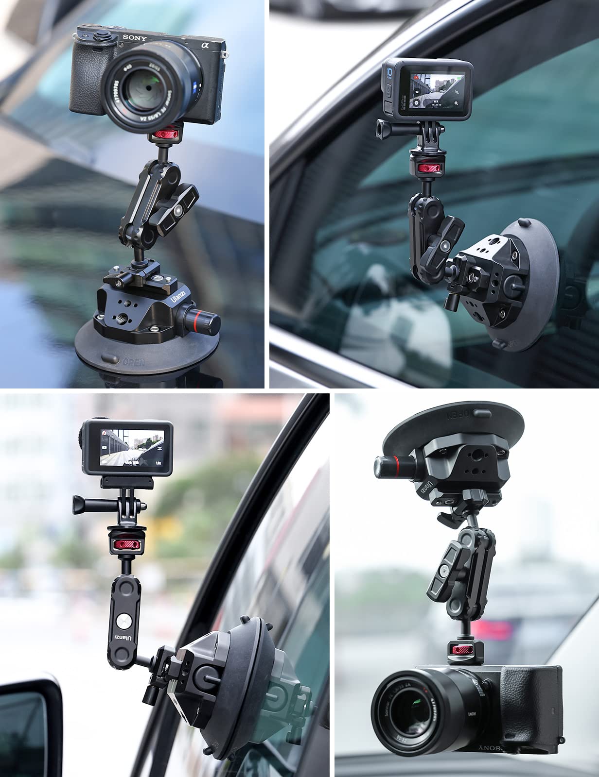 Ulanzi SC-02 Heavy-Duty Suction Cup Mount for Camera/Accessory (4.5"), Pump-actived Vacuum Camera Suction Cup Mount for Action Cameras w Quick Release NATO Magic Arm Car Boat Windshield Window Mount