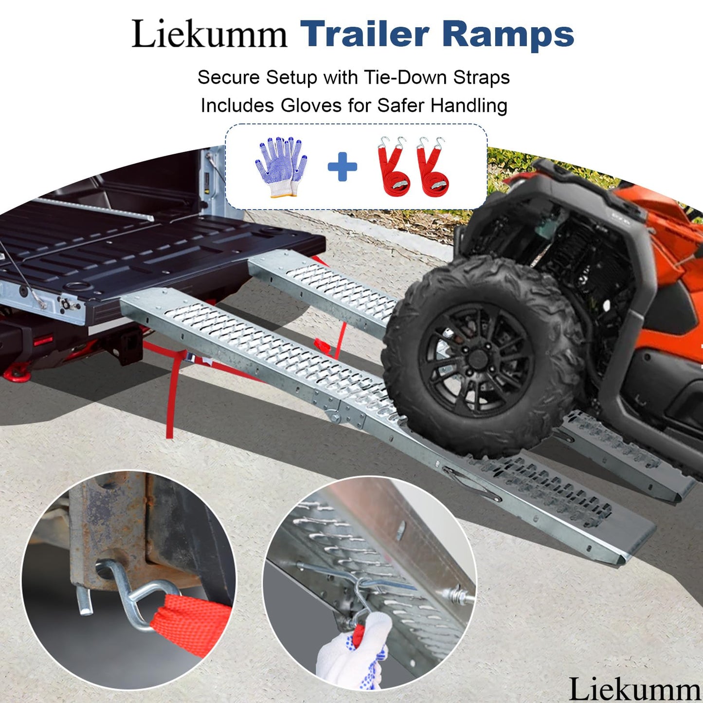LIEKUMM 67" ATV Ramps 2-Pack, 1000 lbs Capacity Folding Loading Ramps 500 lbs Each, Heavy Duty Steel Truck Ramps for Pickup Trucks, Trailer, Lawn Mower
