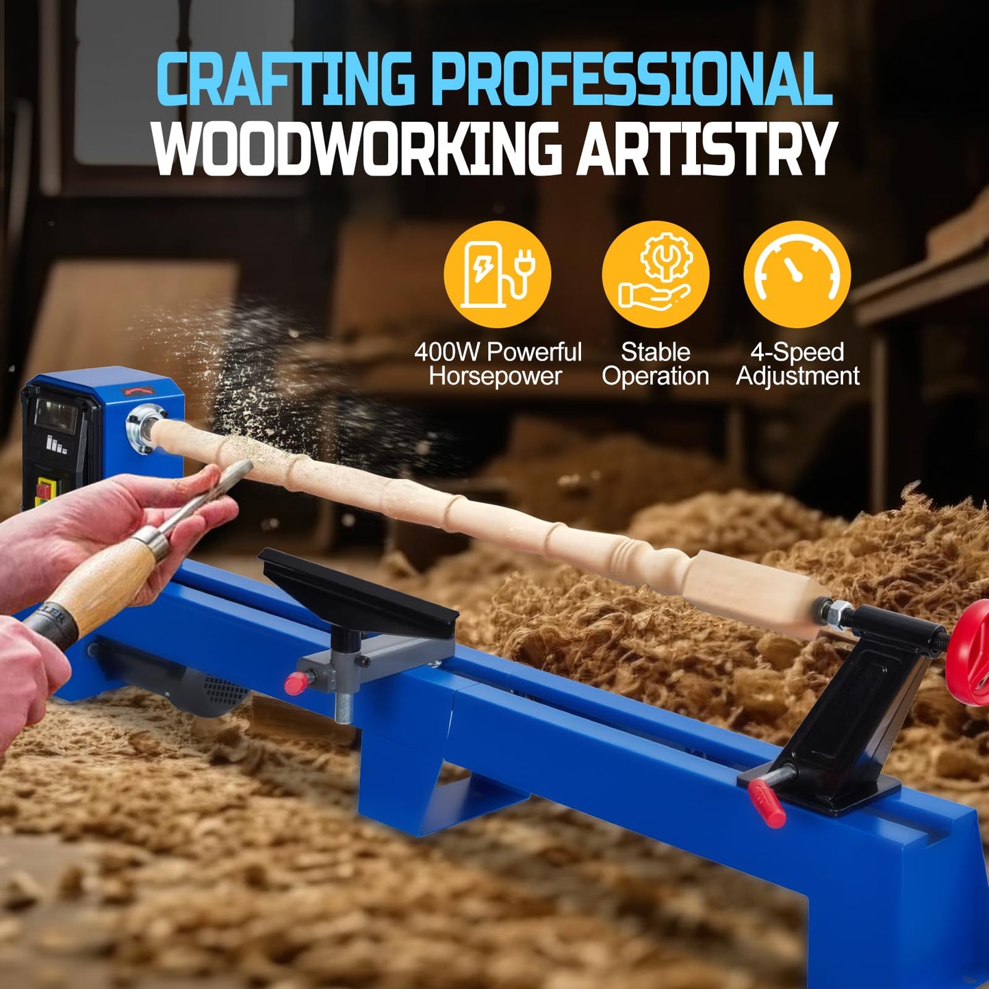 Garvee Wood Lathe, 14 in x 40 in Benchtop Wood Lathe Machine 0.5 HP Infinitely Variable Speed 1040-2980 RPM, Wood Turning Lathe Machine with Wrench & 2 Chisels for Woodworking, Woodturning