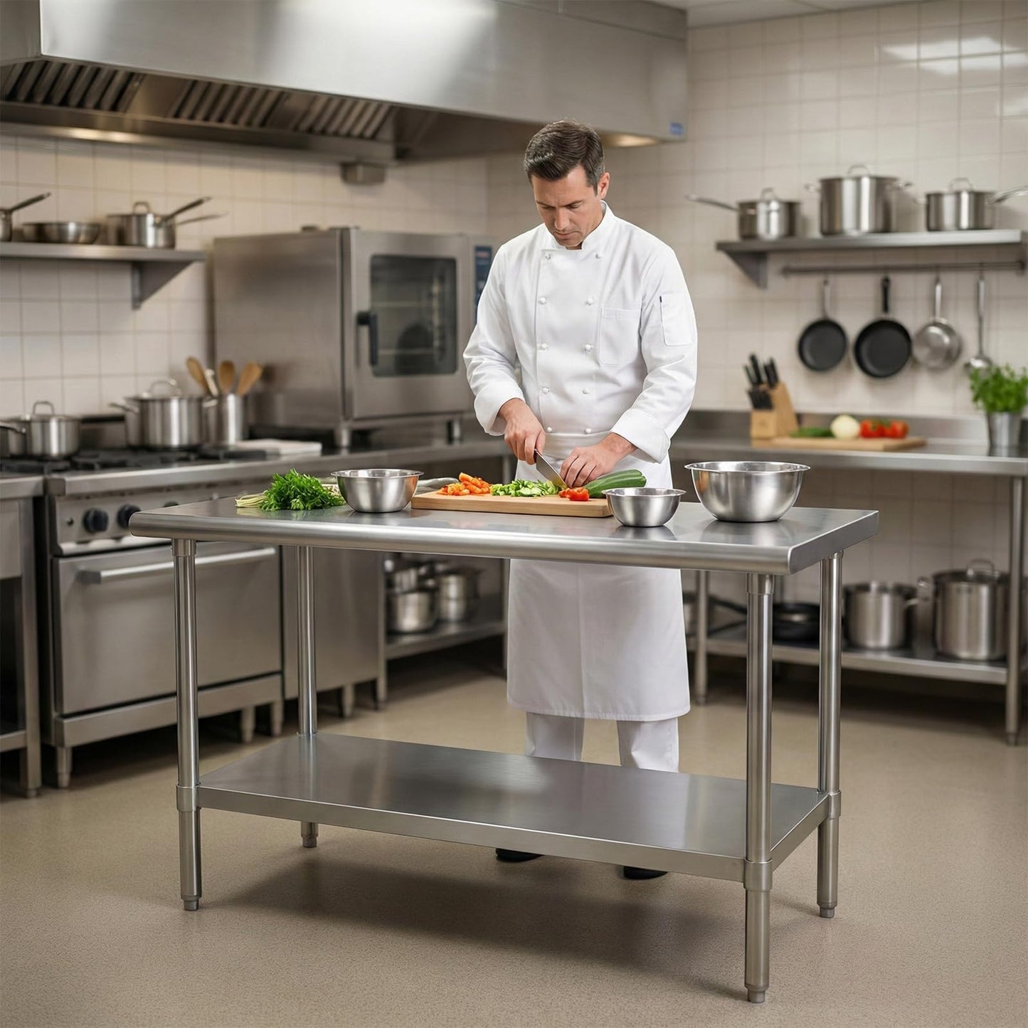 HZEEMFG Stainless Steel Table for Prep & Work 48x30 Inches 4ft, Heavy Duty Metal Table with Adjustable Undershelf for Commercial Kitchen, Restaurant, Home, Laundry,Garage & Hotel
