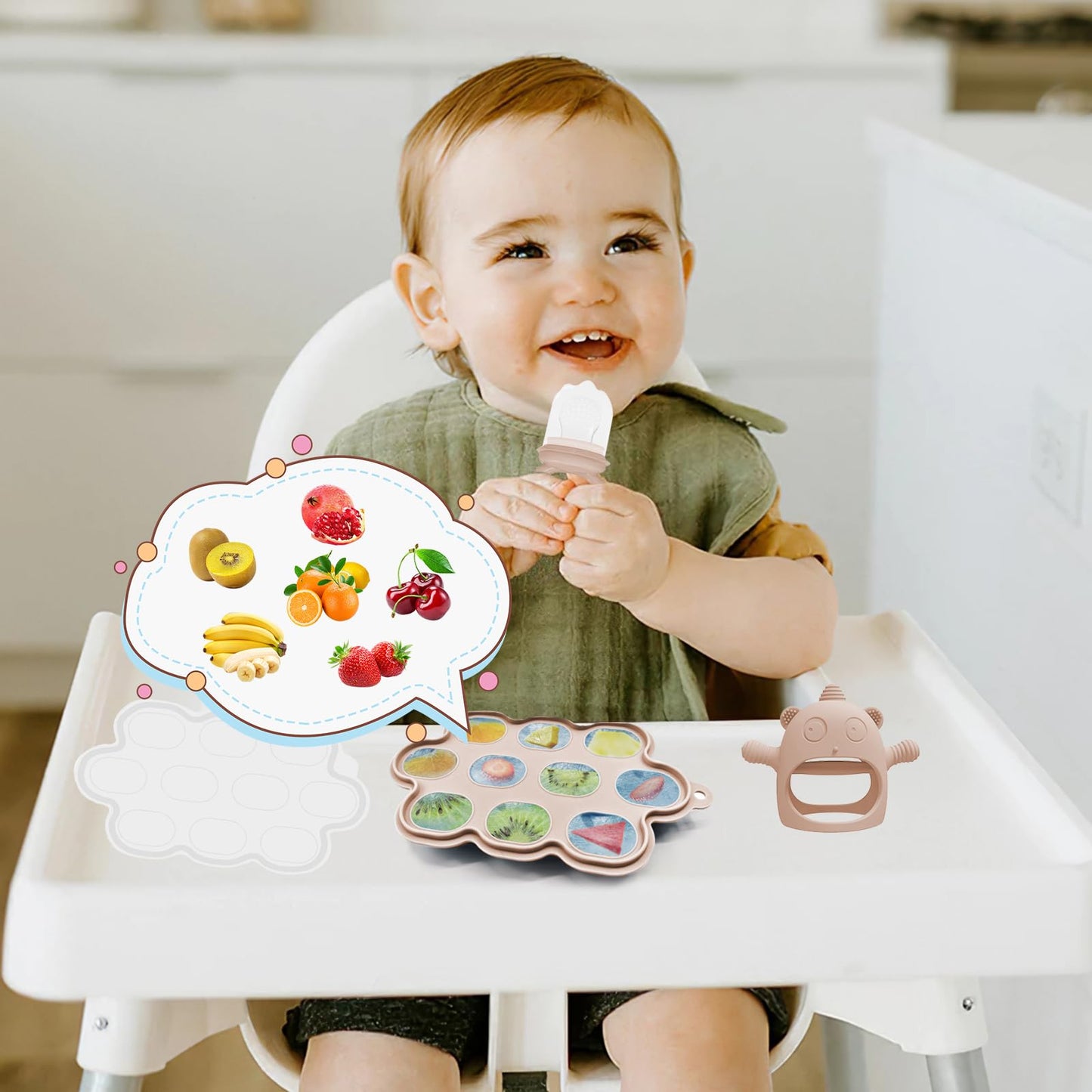 Silicone Baby Feeding Set, 14 Pcs Baby Led Weaning Supplies, Baby Spoons & Forks Suction Bowl Divided Plate Bib Cup, First Stage Solid Food Eating Utensils - 6+ Months (Beige)