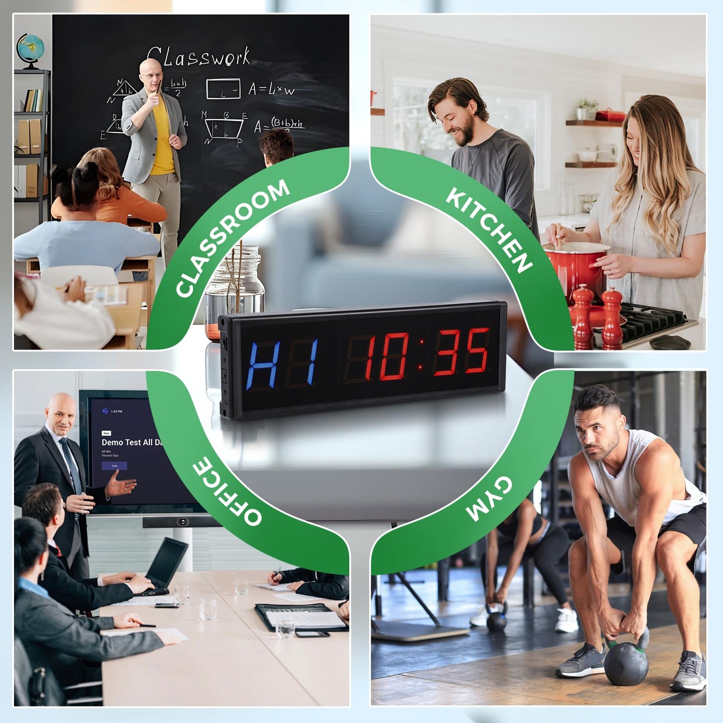 Flyrivergo 15'' Bluetooth Gym Timer Clock for Home Gym Digital Display Gym Clock Stopwatch Interval Workout Timer Adjustable Buzzer Volume with Remote and APP Control for Sport Boxing Fitness Kitchen