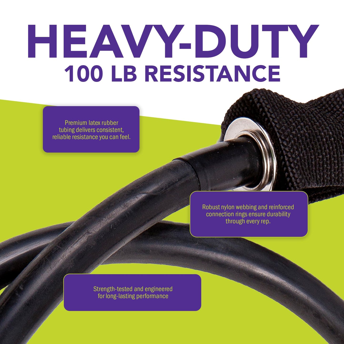 GoFit Resistance 100lbs Training Power Tubes – Heavy-Duty Exercise Bands for Strength, Stretching, Home Workouts, Yoga, Pilates, and Full Body Fitness, Black