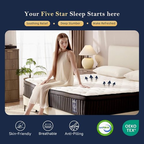 HELFIM® Queen Mattress - 12-Inch Medium Firm Hybrid Mattress with Memory Foam & Pocket Springs | CertiPUR-US Certified, 365-Night Trial