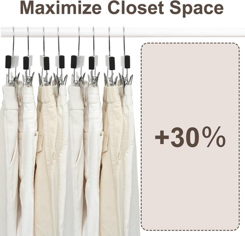 BAGAIL 20 Pack Wooden Pants Hangers - Adjustable Clips & 360° Swivel Hook for Space Saving (Black)