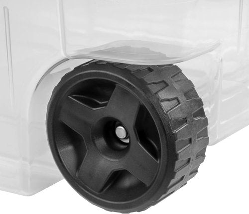 160 Quart Wheeled Storage Bins by [Brand Name] - Stackable Heavy-Duty Clear Totes with Secure Latch Lid & Reinforced Handle | Ideal for Garage & Closet (Clear/Gray)