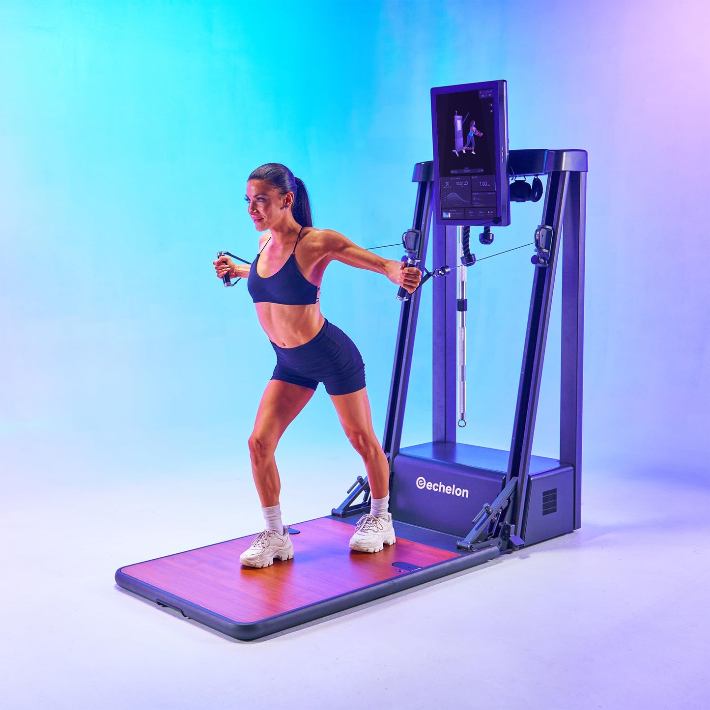 Echelon Strength Home Smart Gym – WiFi-Enabled 24-Inch HD Touchscreen, 5–110 LB Digital Resistance Per Arm, Foldable Mirror Design, Smart Bar & Accessories, Full-Body Home Workout Machine