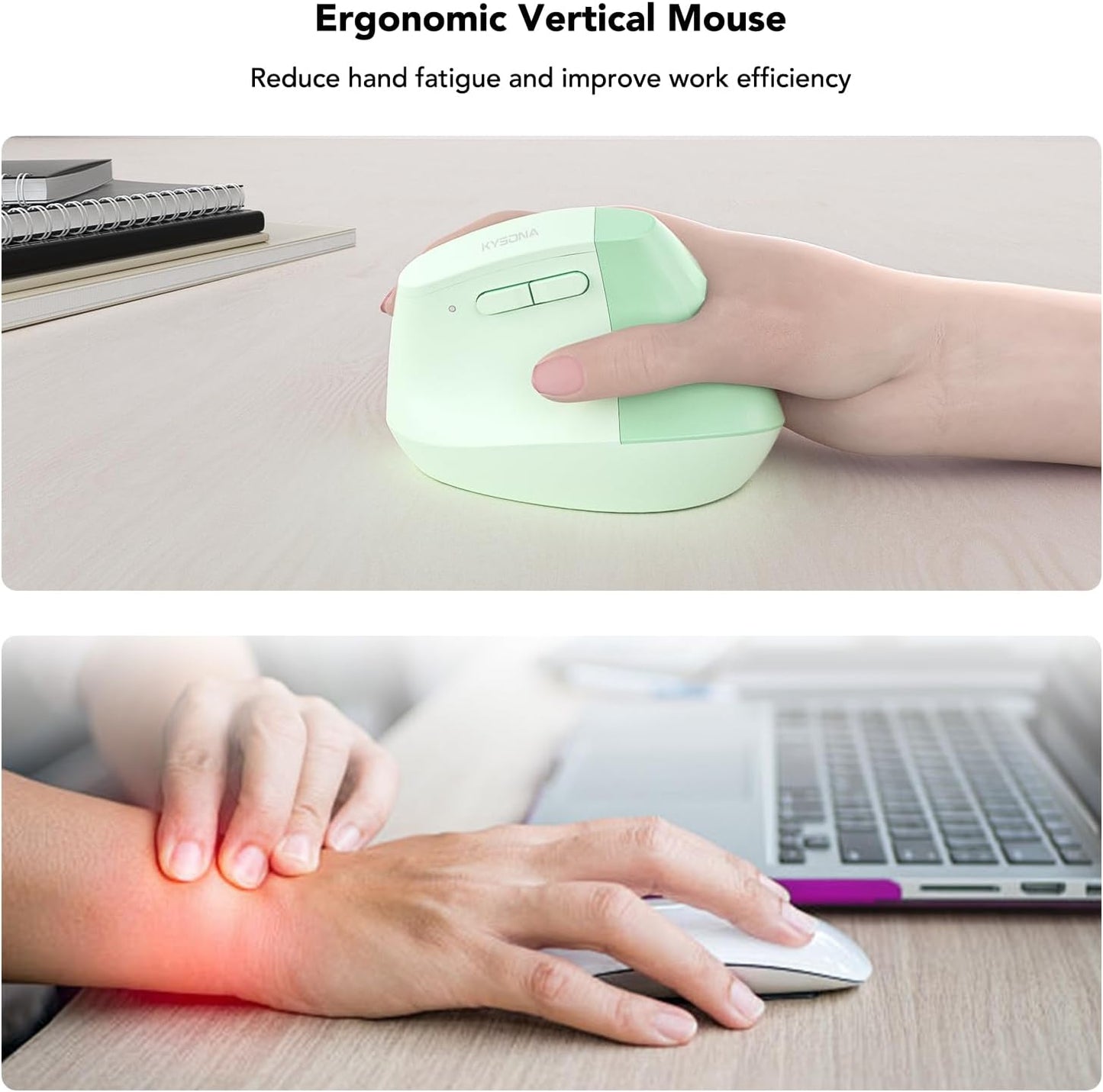 KYSONA EM18 5-Level Wireless Ergonomic Vertical Mouse, Ergo Design, Bluetooth Cordless Mouse for Medium/Large Hands