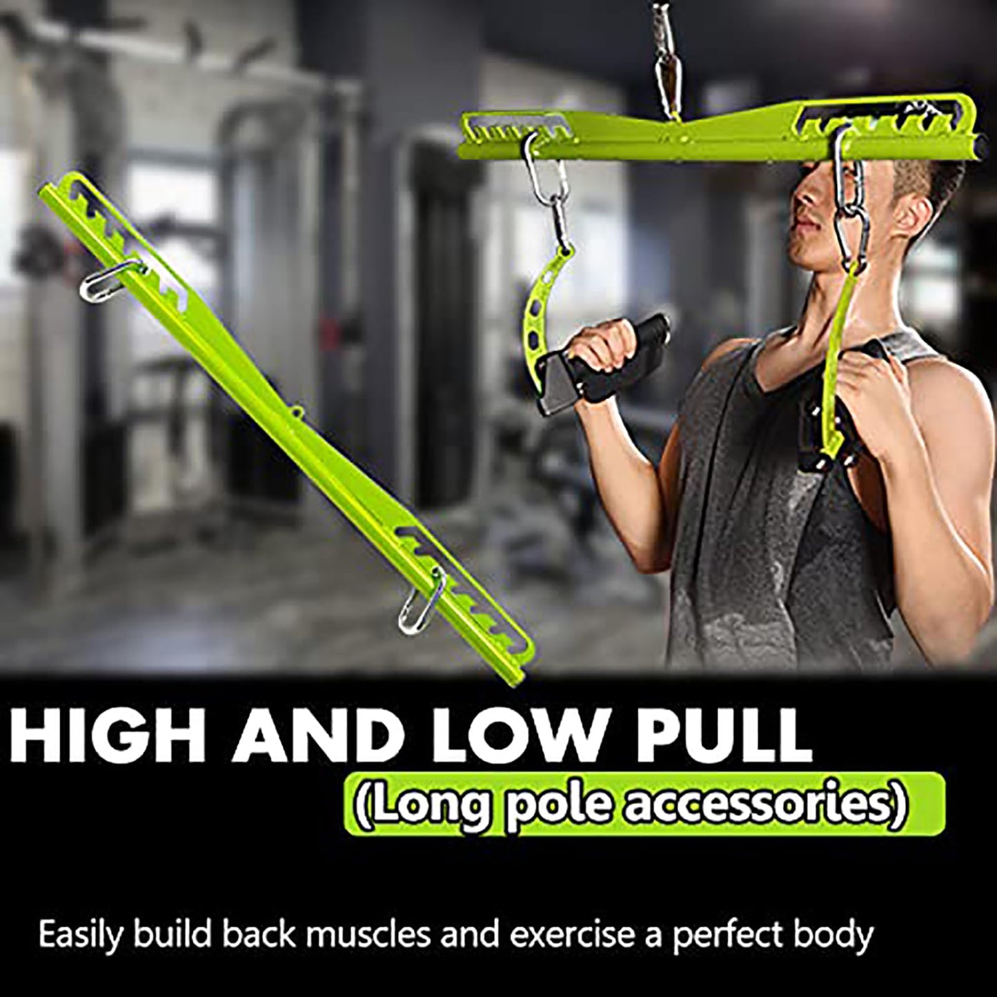 KORIKAHM Adjustable Lat Pull down Bar, Cable Machine Attachments for Gym, Home Gym Fitness T-bar Row Pulldown Attachments, Lat Pull Down Machine Wide Grip Neutral Grip Handle (SP-LONG BAR)