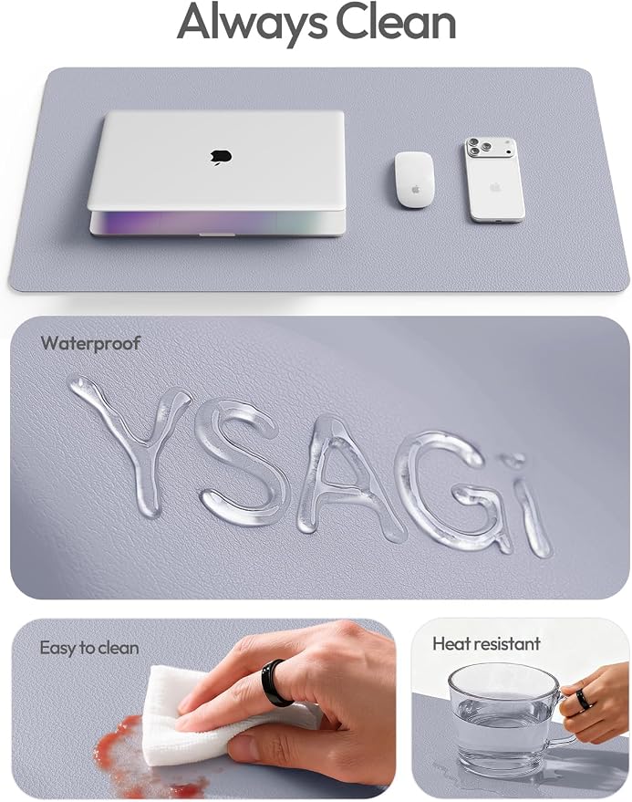 YSAGi Leather Desk Pad Protector, Office Desk Mat, Large Mouse Pad, Non-Slip PU Leather Desk Blotter, Laptop Desk Pad, Waterproof Desk Writing Pad for Office and Home (Soft Lavender,47" x 17")