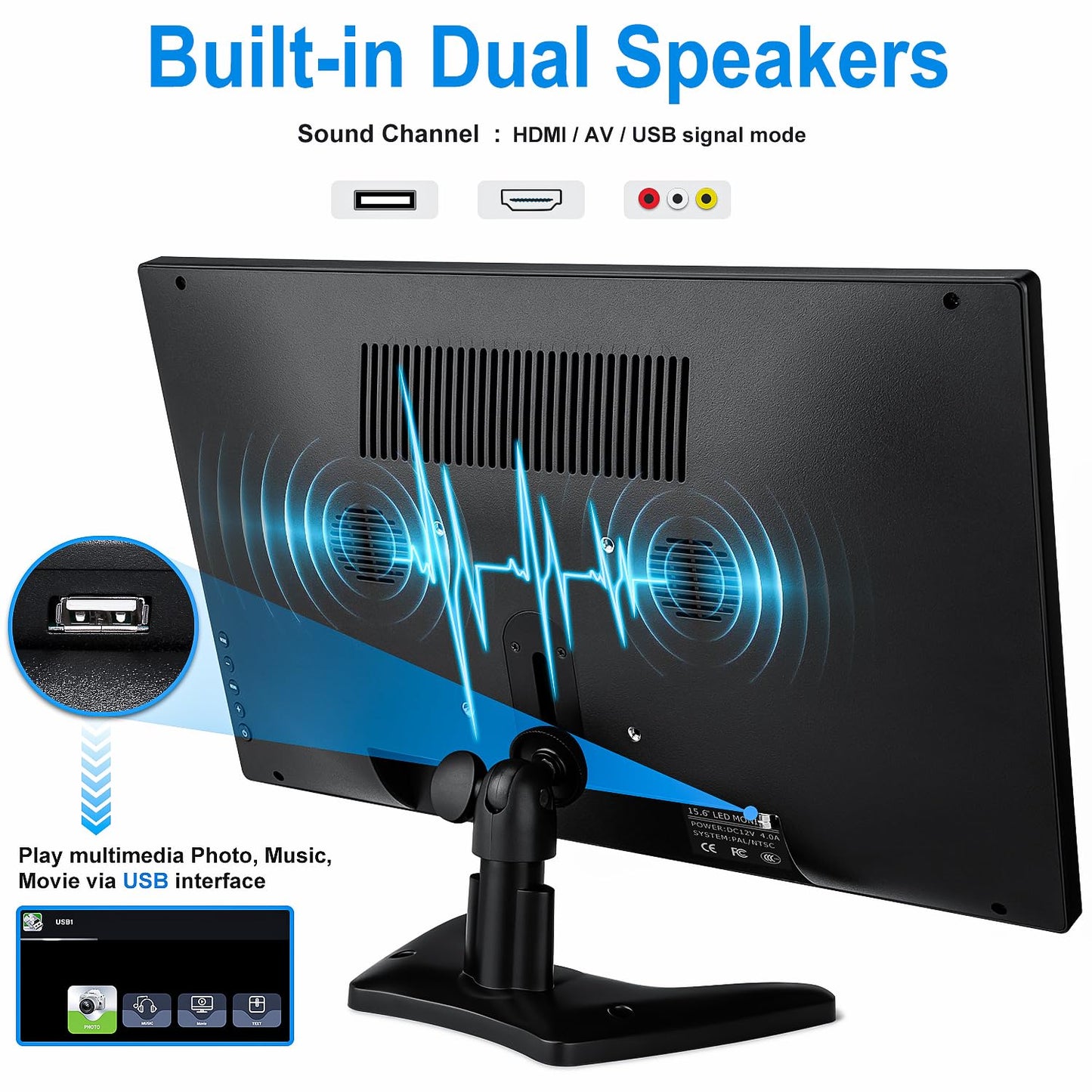 Haiway 15.6 inch Small Computer Monitor, High Resolution 1920x1080P Small hdmi Monitor with HDMI/VGA/BNC/AV/USB Port for PC, Laptop, CCTV Security Monitors with Remote Control, Built-in Speakers