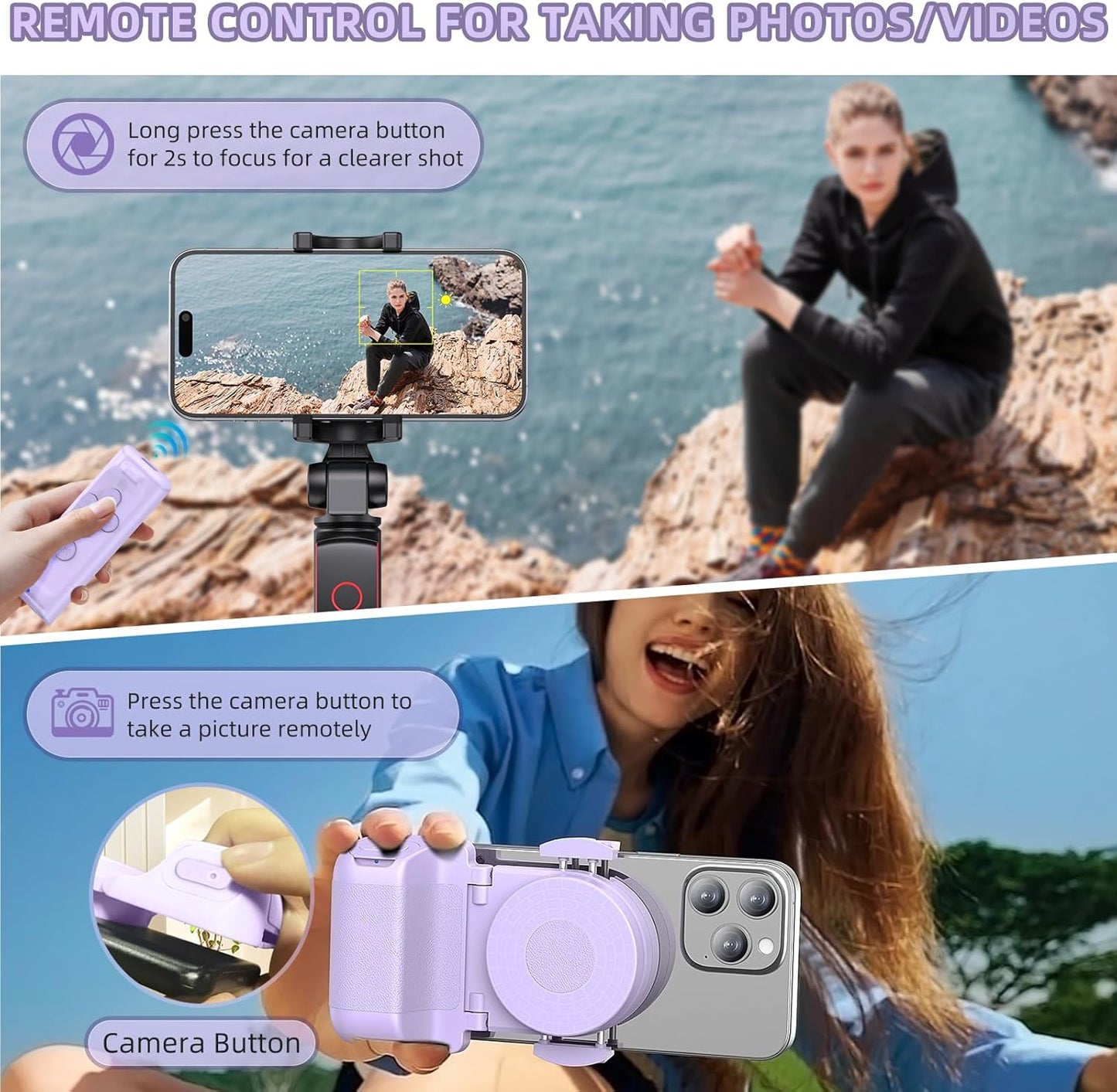 MILOUZ Remote Control Scrolling for Tiktok with Phone Stand,Page Turner for Kindle App E-Book,Bluetooth Camera Shutter