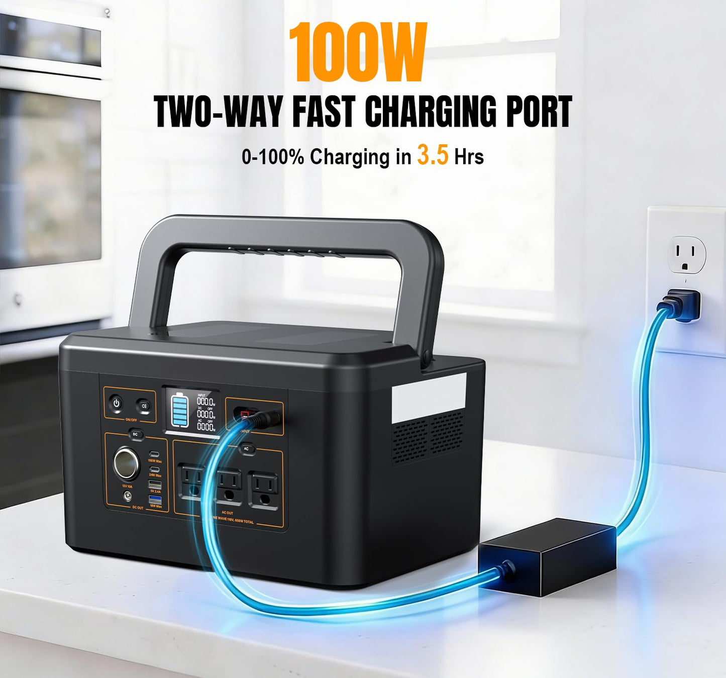 Portable Power Station 650W (1200W Peak), 576Wh Solar Generator, LiFePO4 Battery 3.5 Hour Fast Charging, Solar Generator for Home & Emergency Backup, Hurricane, CPAP (Solar Optional)