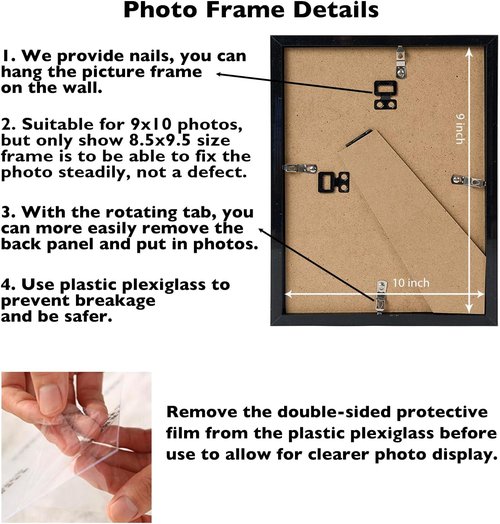 JCJMY 9x10 Picture Frame - Black Wall & Tabletop Display | Shatter-Resistant Plexiglass