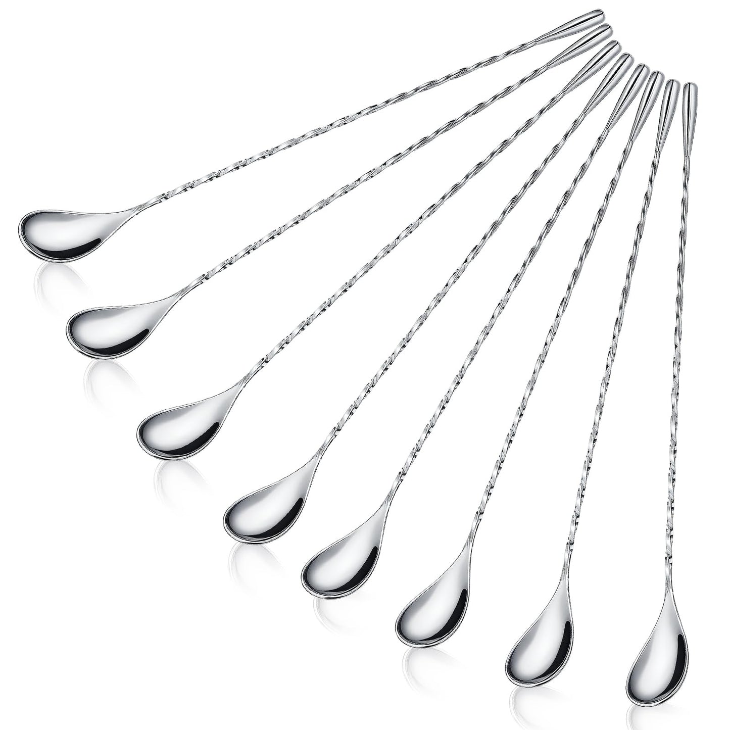 Boao 8 Pcs 12 Inch Cocktail Spoon Coffee Spoons Bar Stirring Spoon Long Handle Stainless Steel Cocktail and Coffee Mixing Tool for Homemade Barista/bartender (Silver)