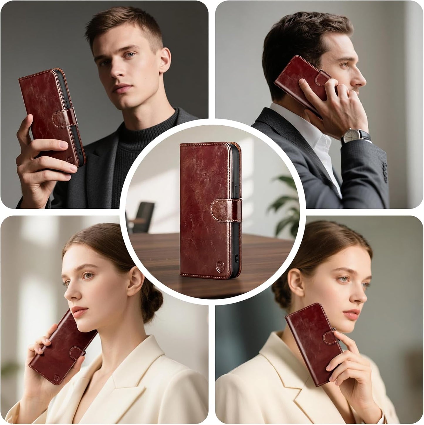 BoxCastle 13 13 6.1,Brown Compatible with iPhone Genuine Leather Case Wallet with Card Holder,Women Men Real Leather
