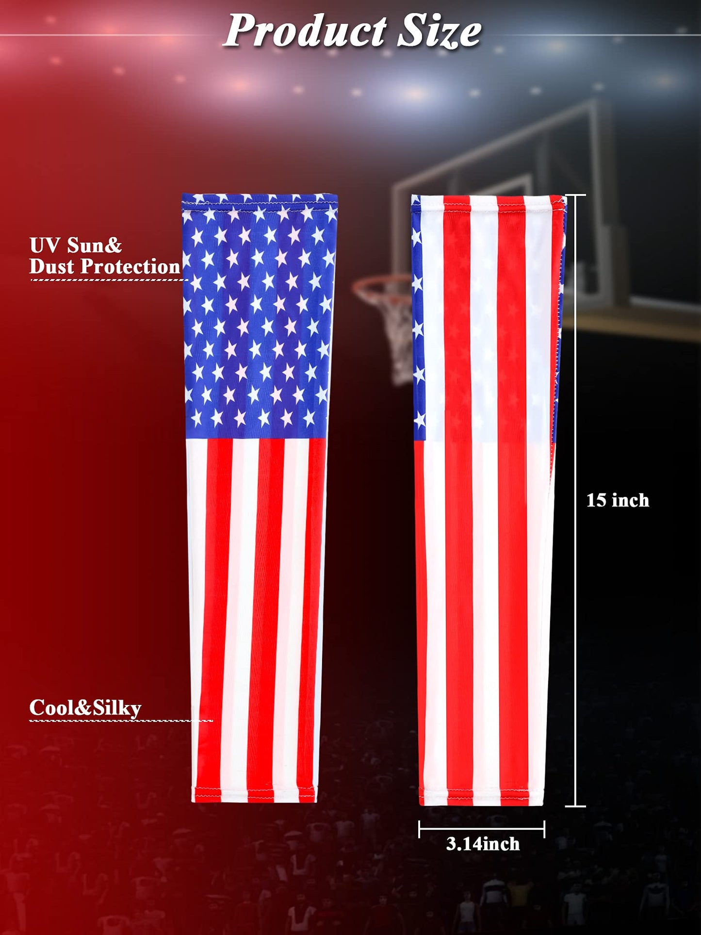 SATINIOR 8 Pairs Arm Sleeves for Men Women Compression UV Sun Protection Arm Sleeves USA Flag 250th Anniversary for Men(M)